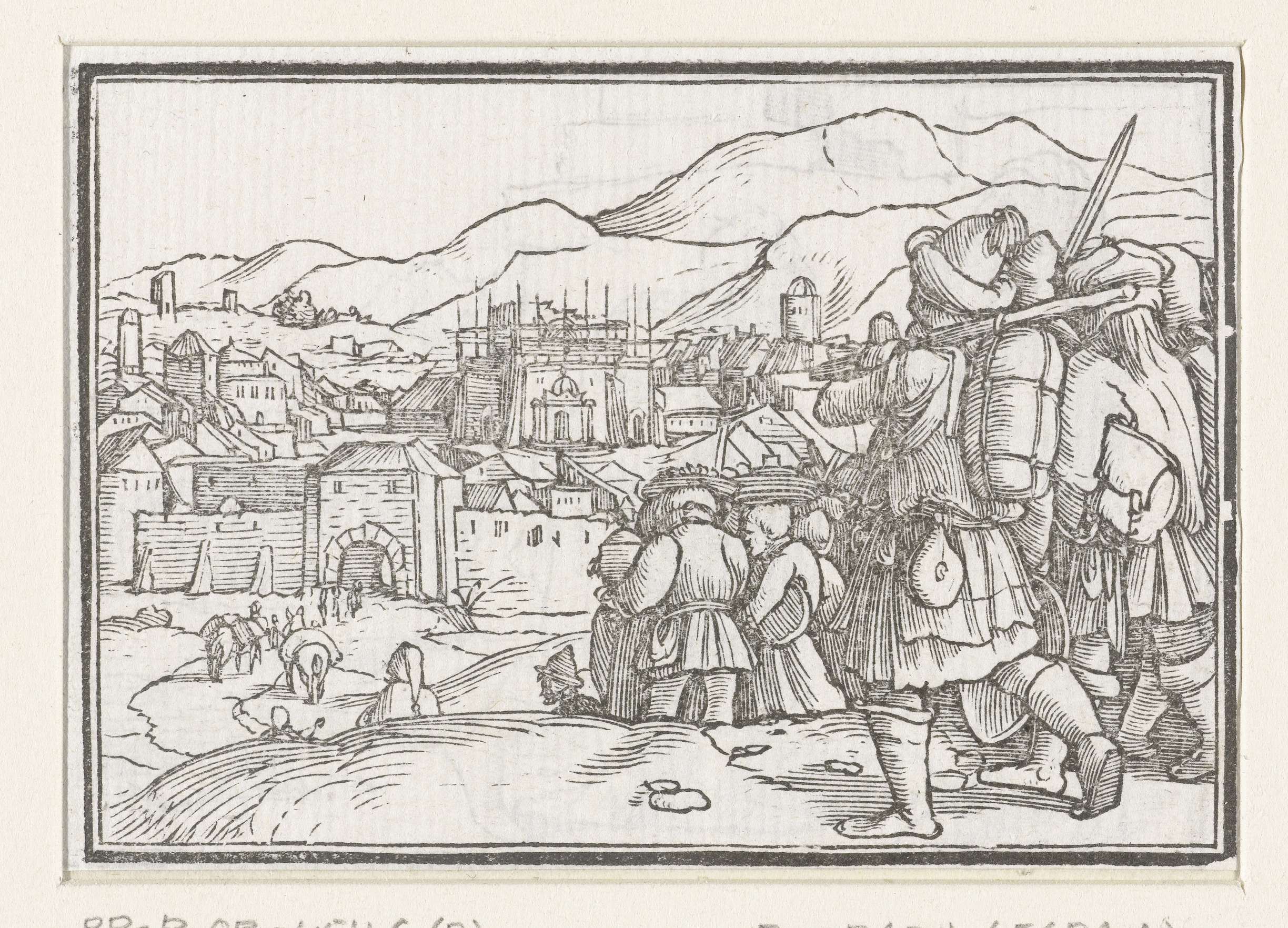 Historical scene of returning figures in a landscape, paper by Hans Holbein II