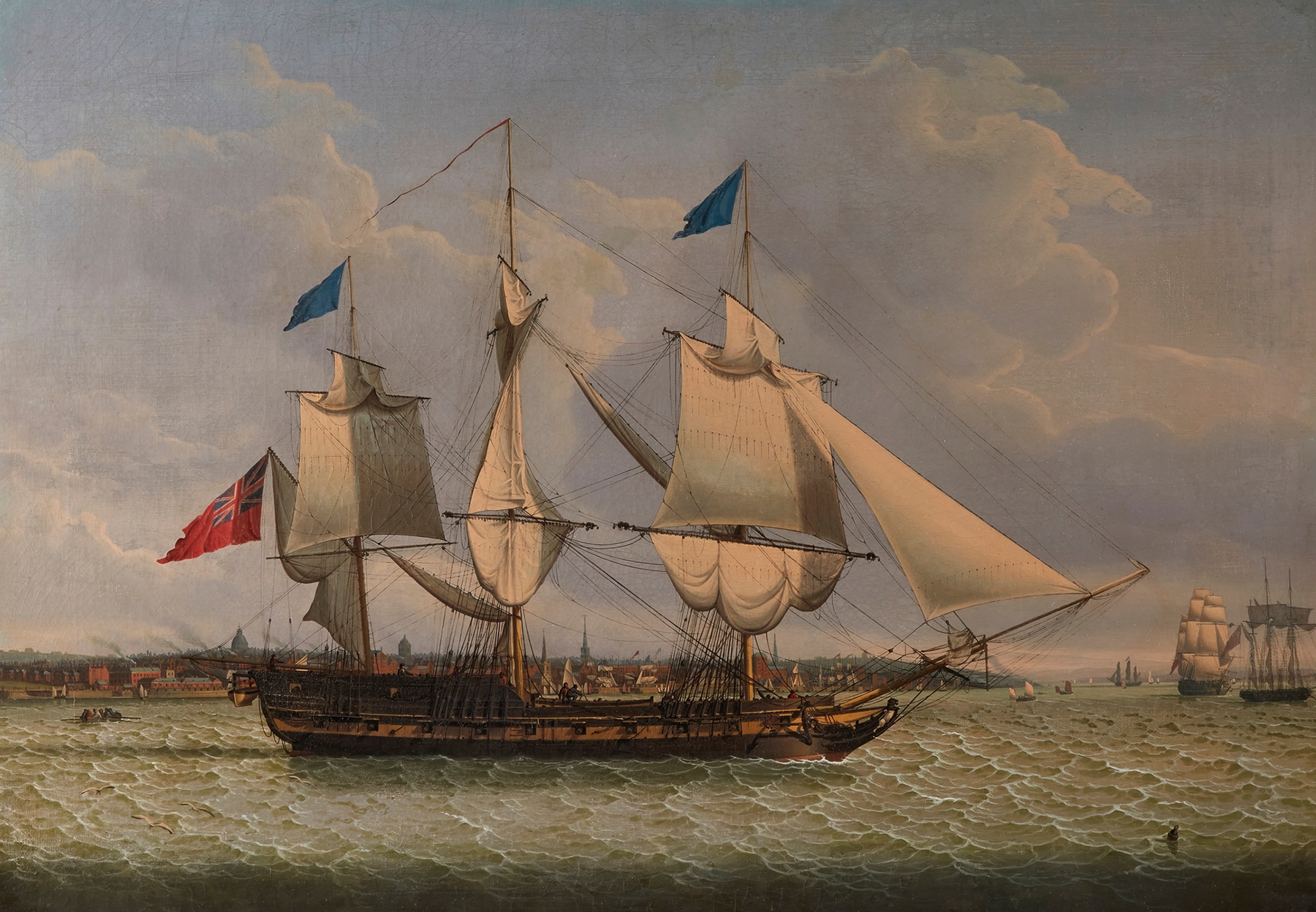 Man O’ War Off Liverpool, by Robert Salmon, public domain