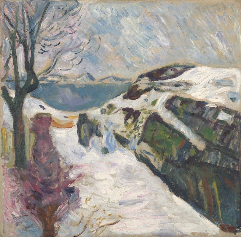 Edvard Munch's 'Winter Landscape from Kragerø' captures a serene winter scene.