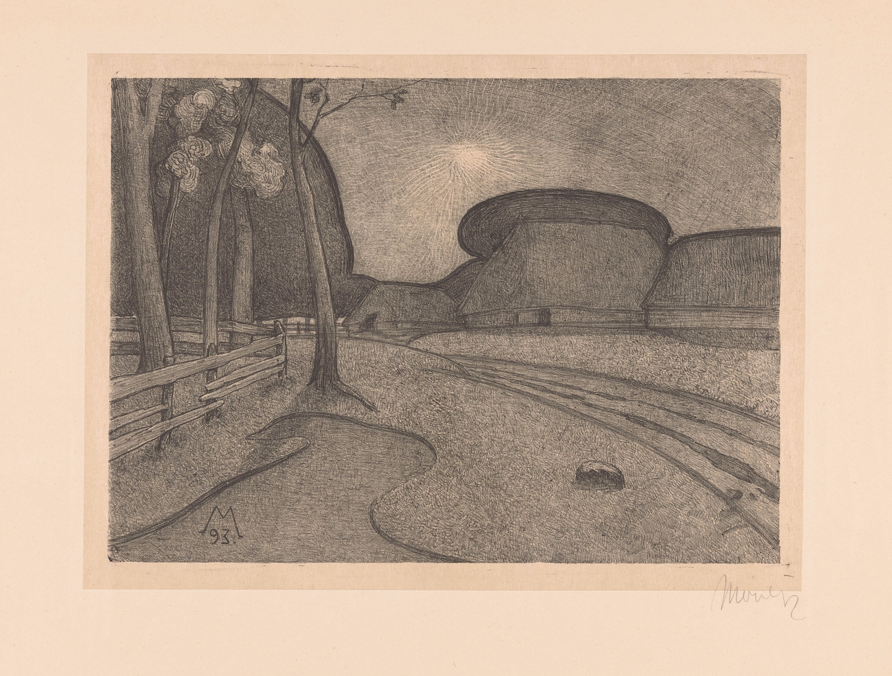 Landschap met boerderij Avond, by Simon Moulijn, public domain