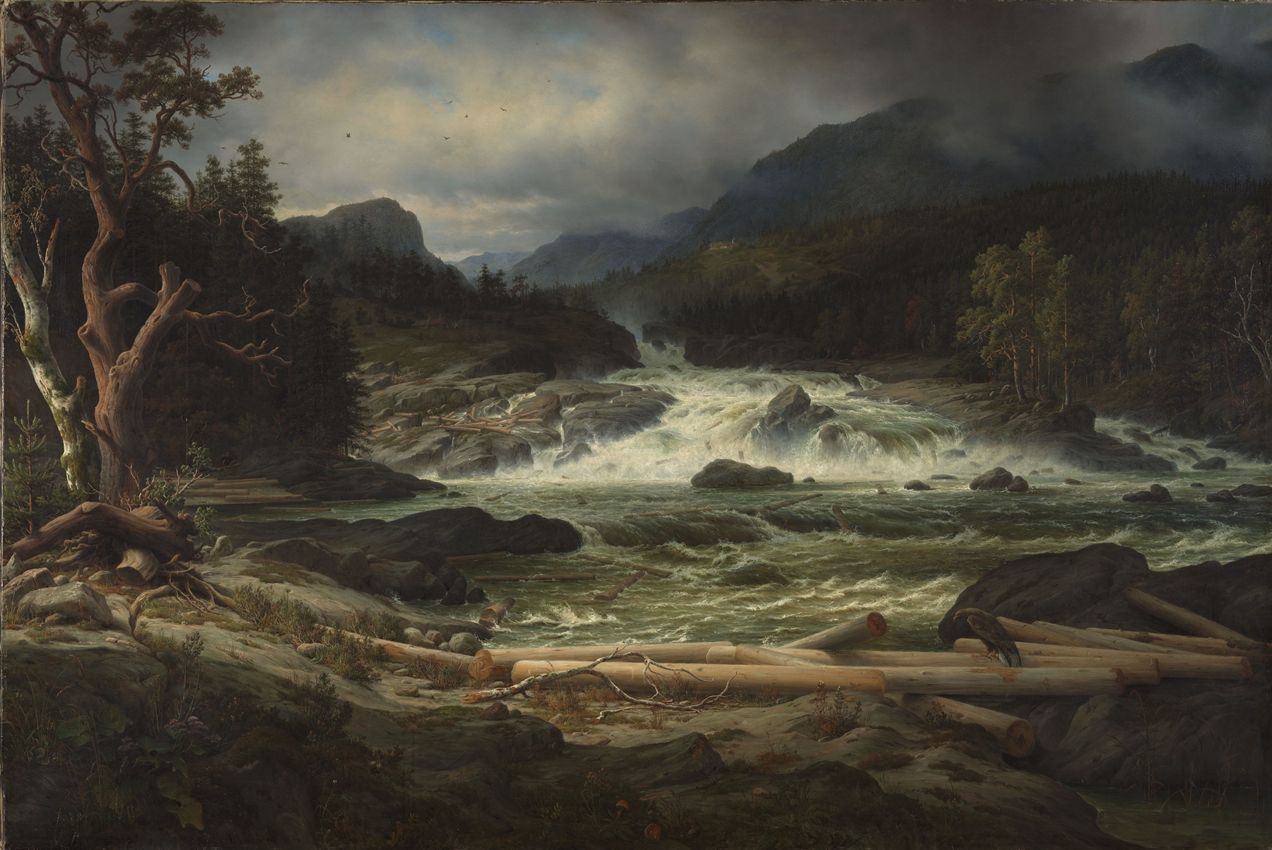 The Labro Falls at Kongsberg by Thomas Fearnley, oil painting depicting a waterfall and rocky landscape.