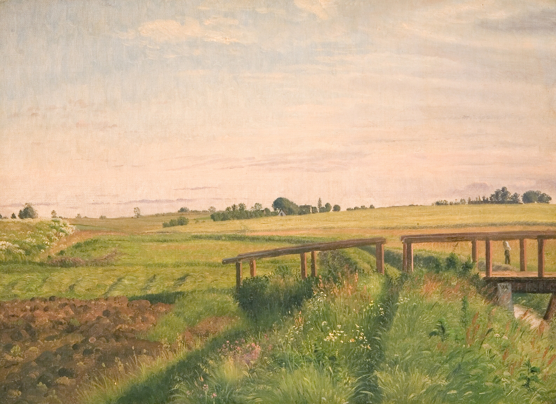 Landscape with a bridge over a river, oil on canvas by Vilhelm Kyhn