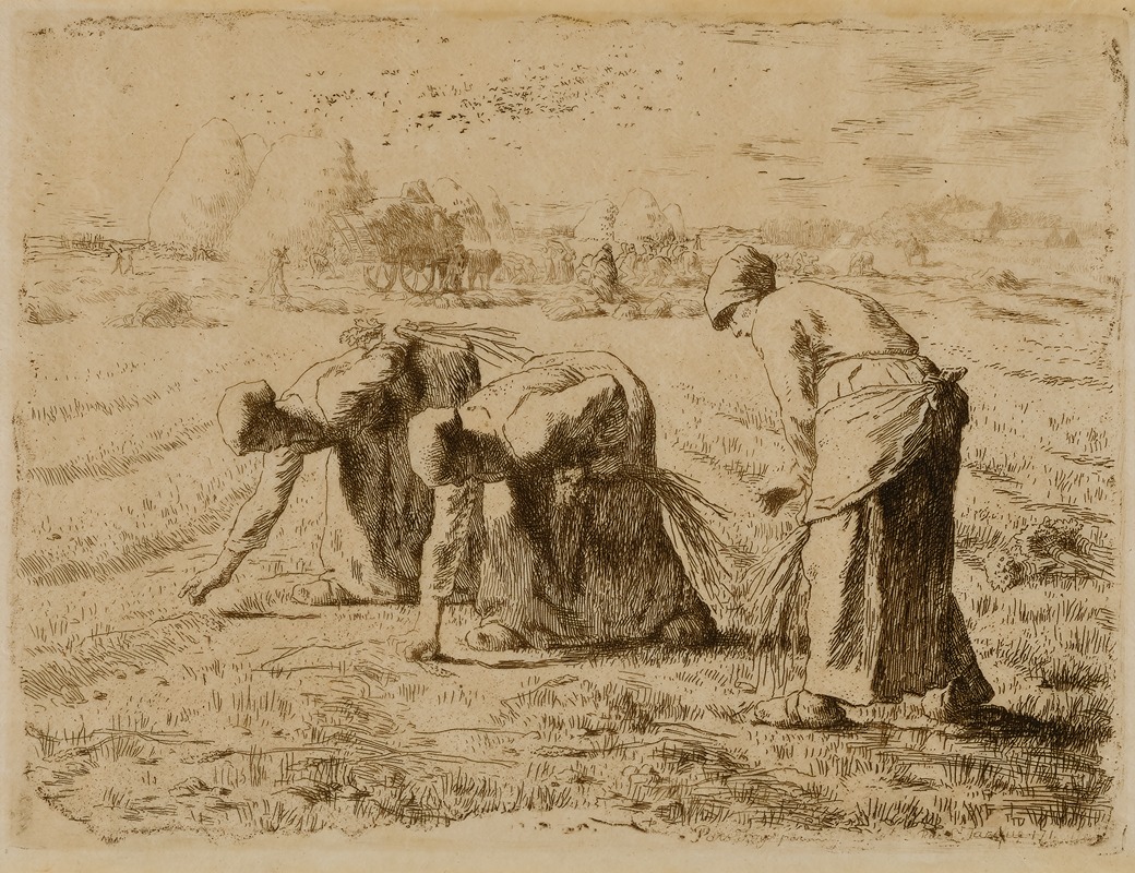 The Gleaners by Jean-François Millet depicts three peasant women gathering leftover grain.