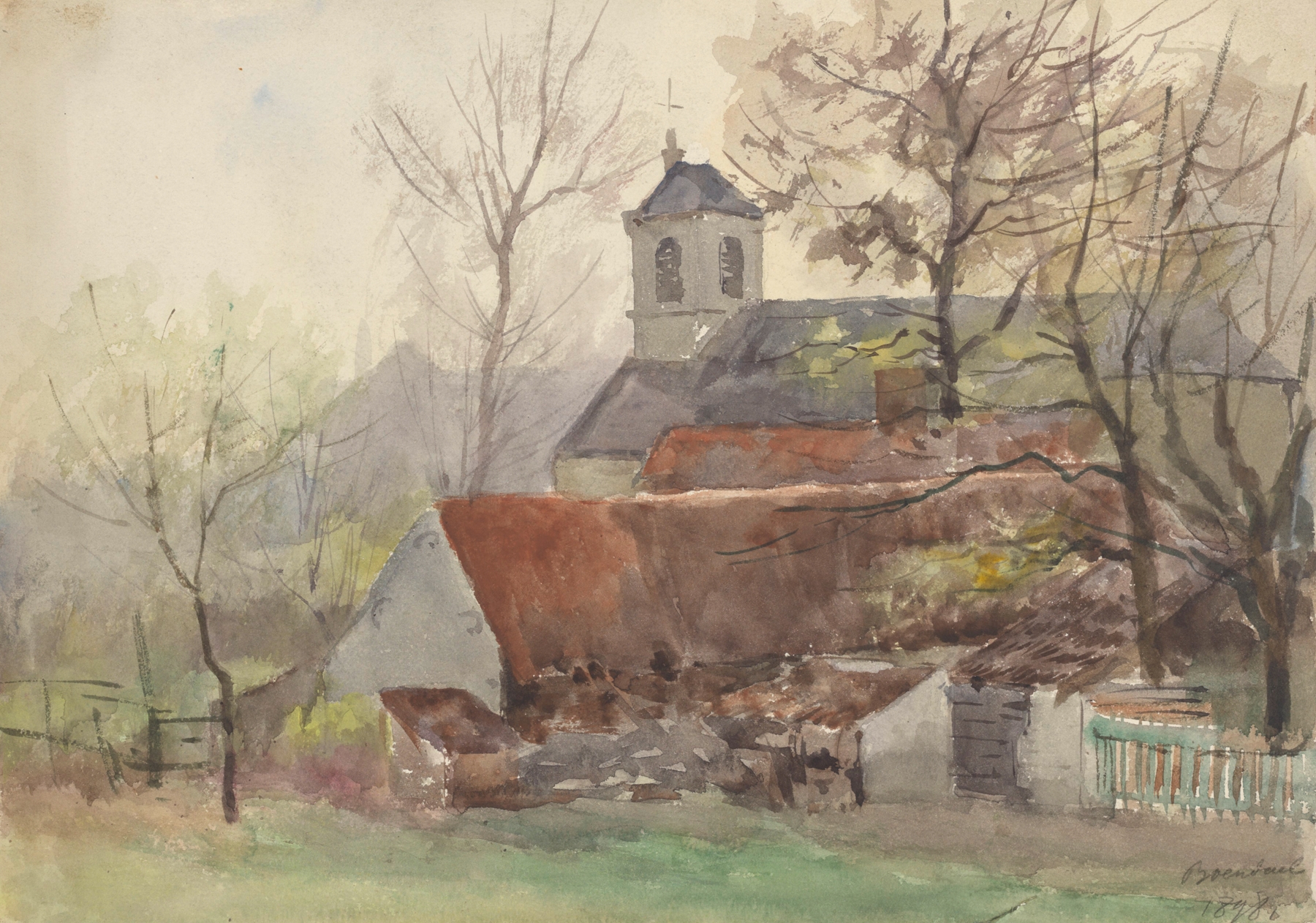 Oil painting of Boendael church by Jean-François Taelemans, featuring intricate architecture and light.