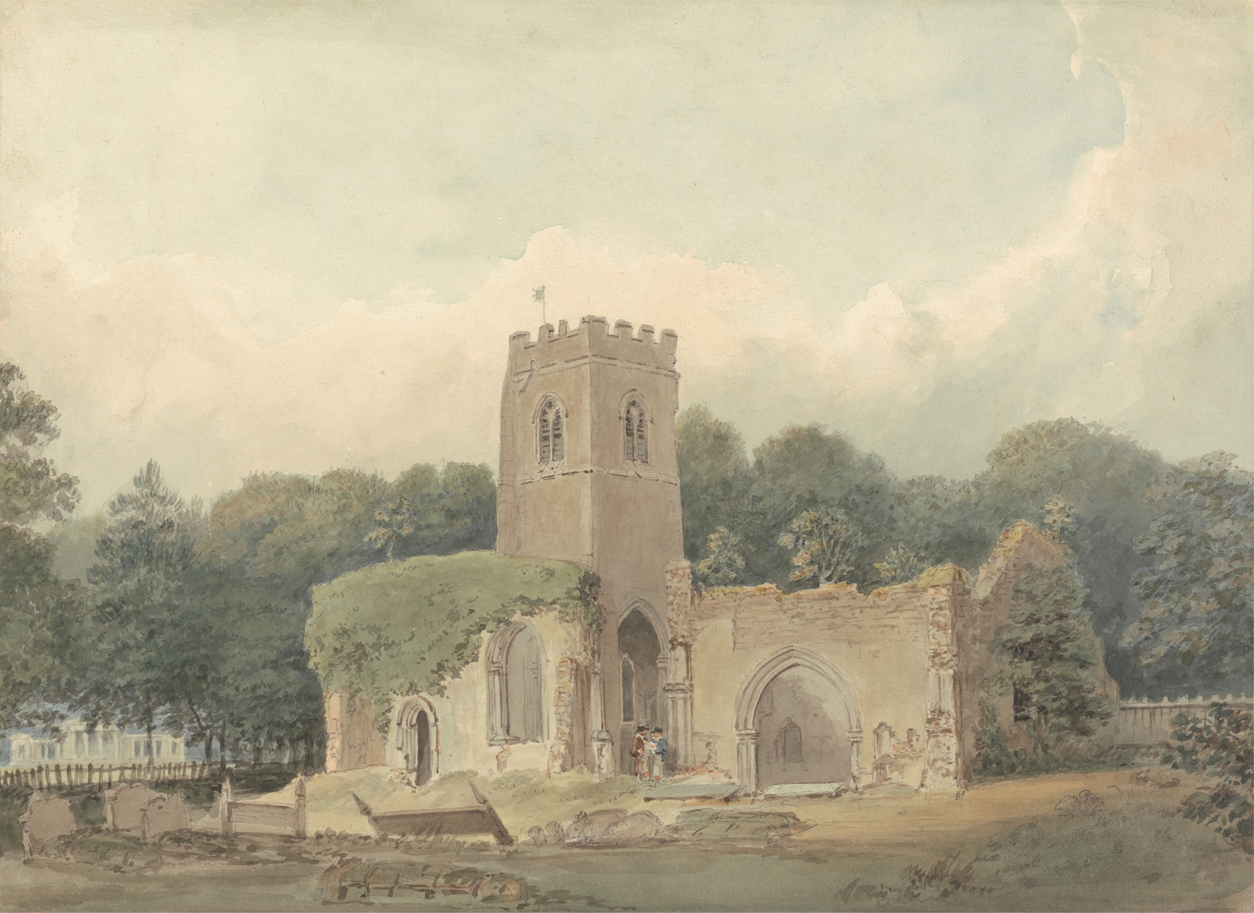 Old Church of St. Lawrence, Hertfordshire, by Samuel Davis, oil painting