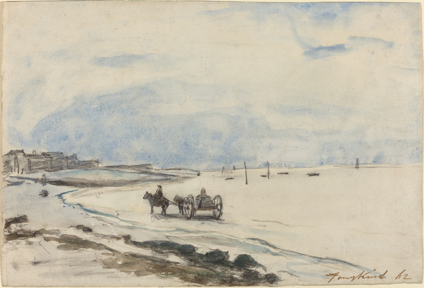Cart on the Beach at Etretat, by Johan Barthold Jongkind, public domain