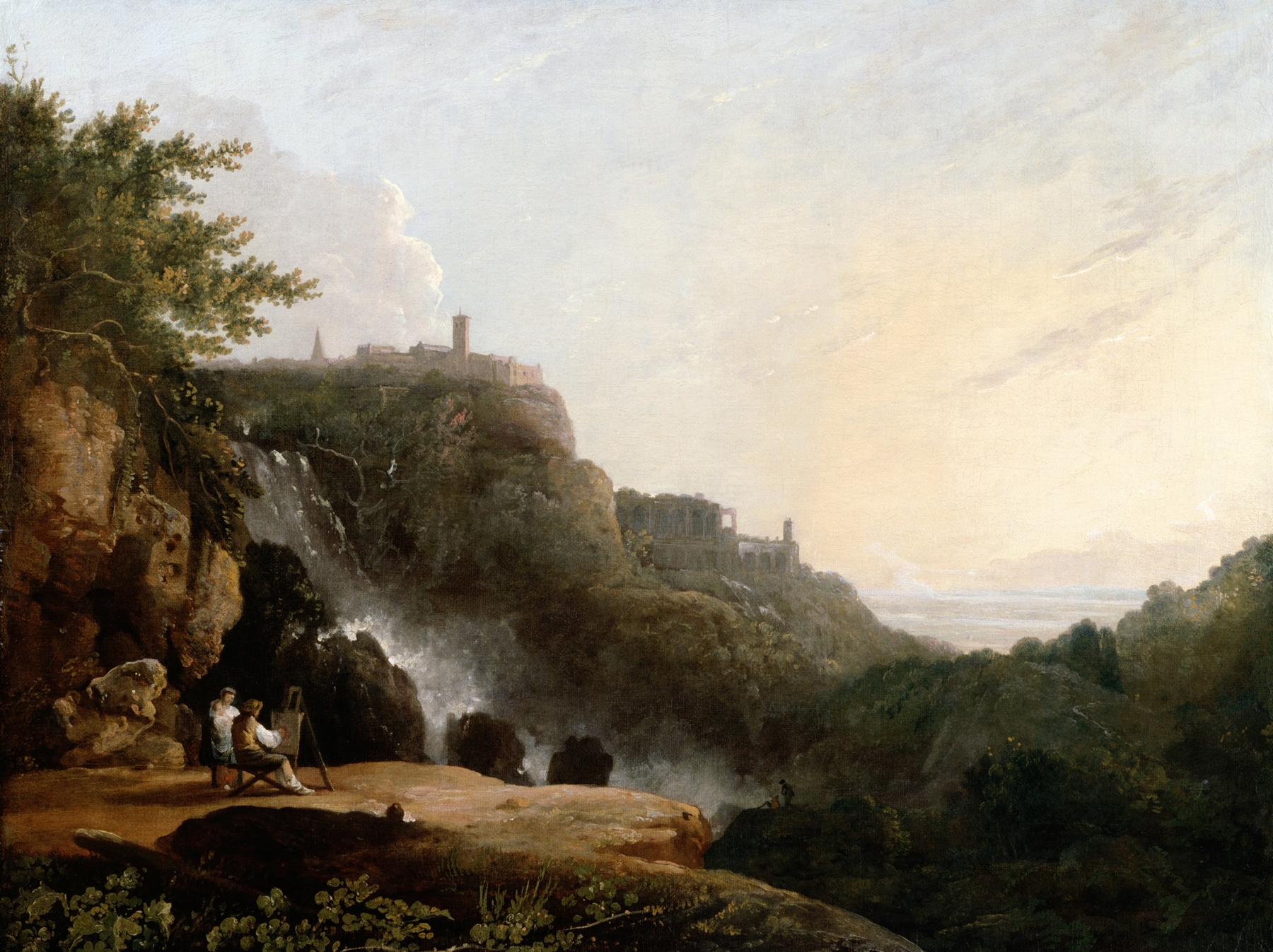 Landscape with a villa and waterfall, oil painting by Richard Wilson