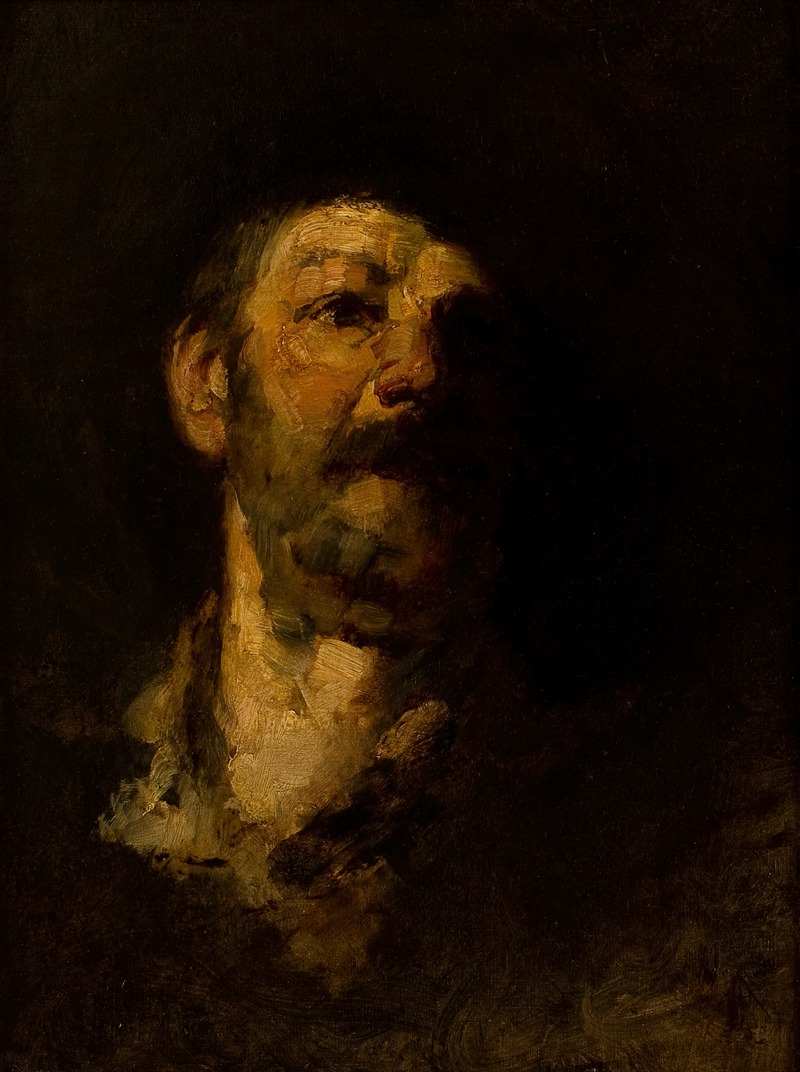 Frank Duveneck's 'Study Head, Man with Hat' captures a thoughtful male figure.