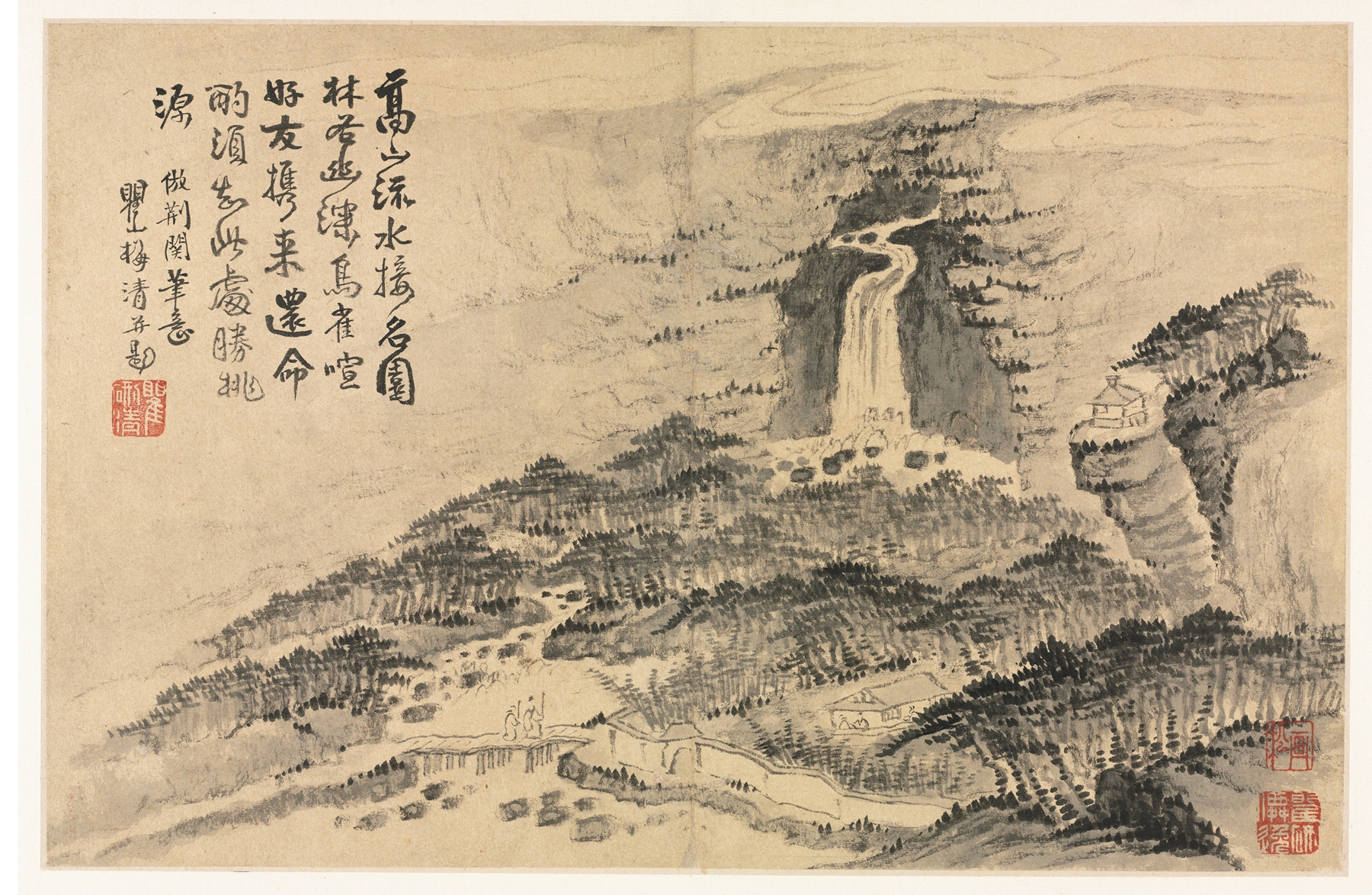 Landscapes in Various Styles after Old Masters 9, by Mei Qing, public domain