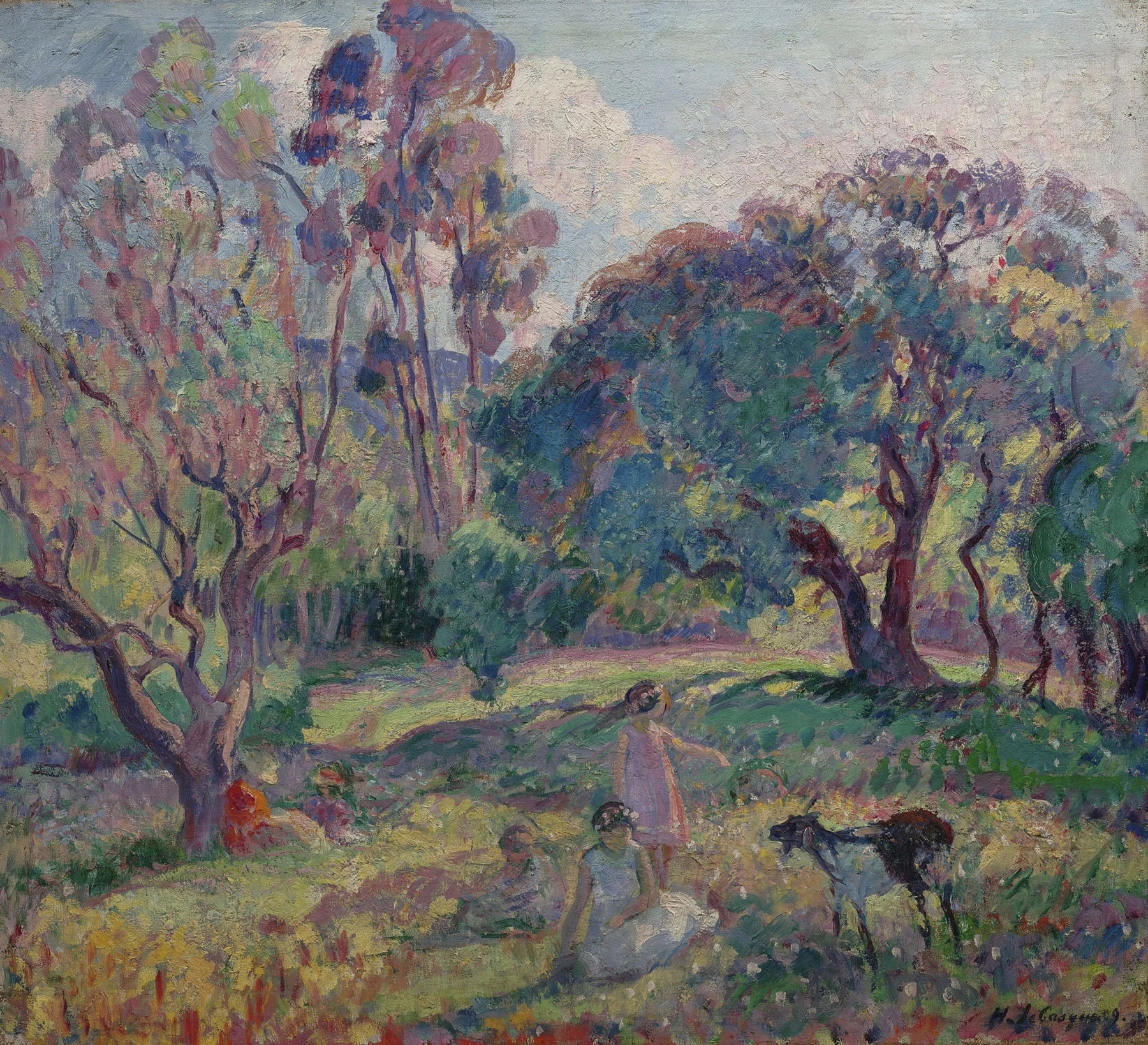 Le Repos sous les arbres by Henri Lebasque, oil on canvas, features figures resting under trees.