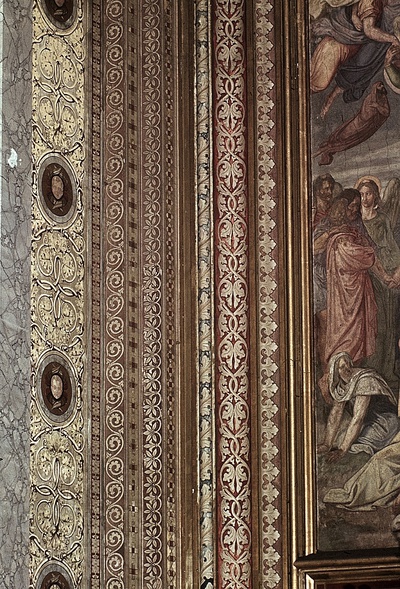 Fresco by Eva Bollert depicting abstract designs and illusion
