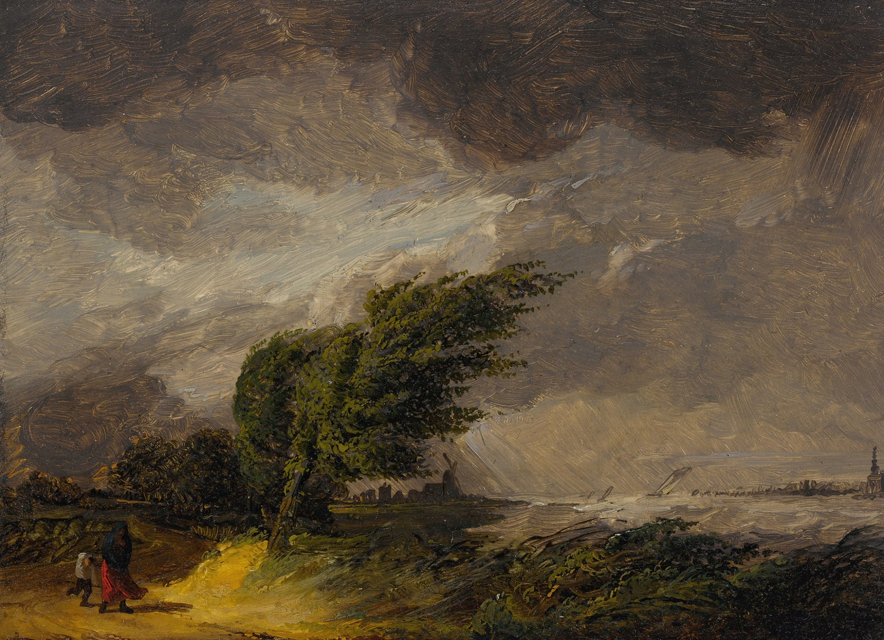 Oil painting by Georges Michel depicting a stormy sky with dark clouds