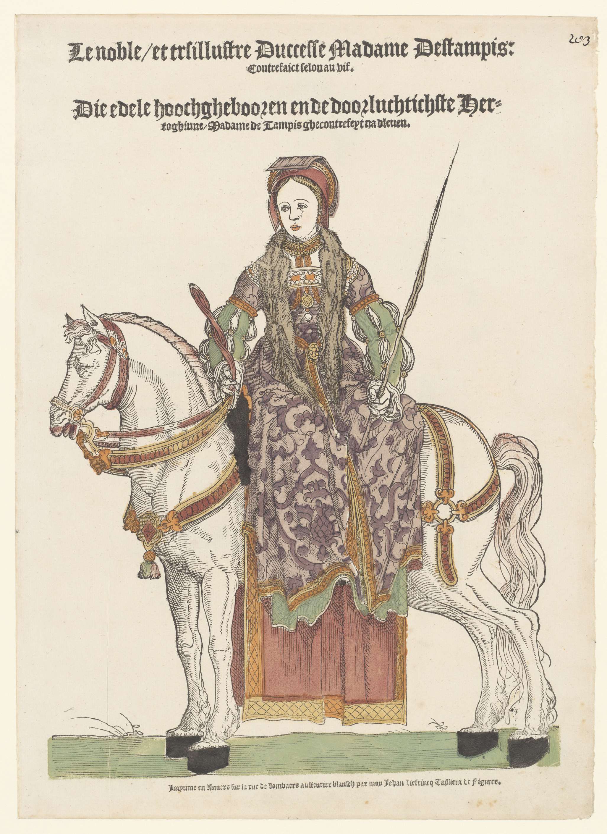 Portret van Anne de Pisseleu te paard, by Hans Liefrinck (I), public domain