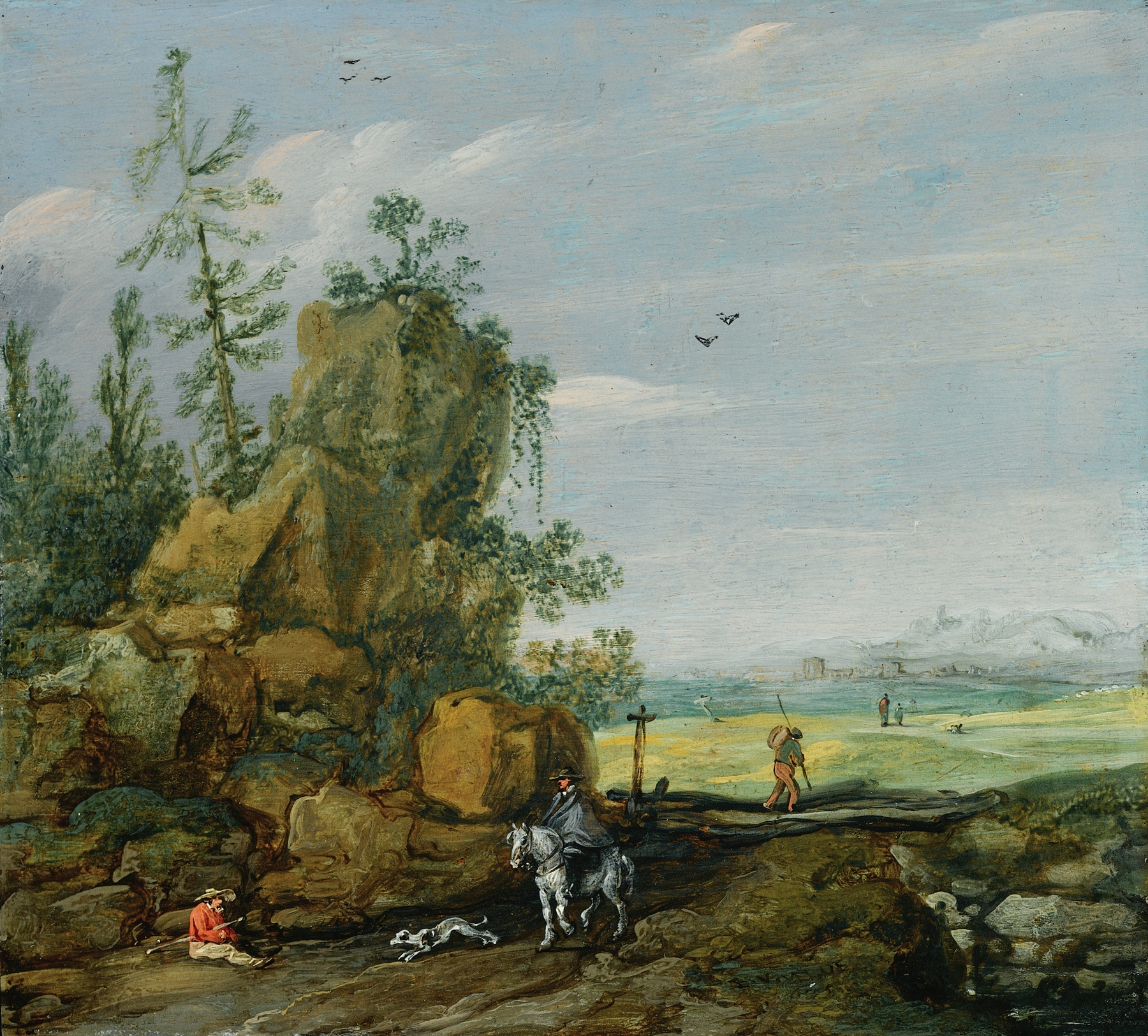 A Rocky Landscape With Travellers And A Horseman On A Path, oil on panel by Esaias van de Velde