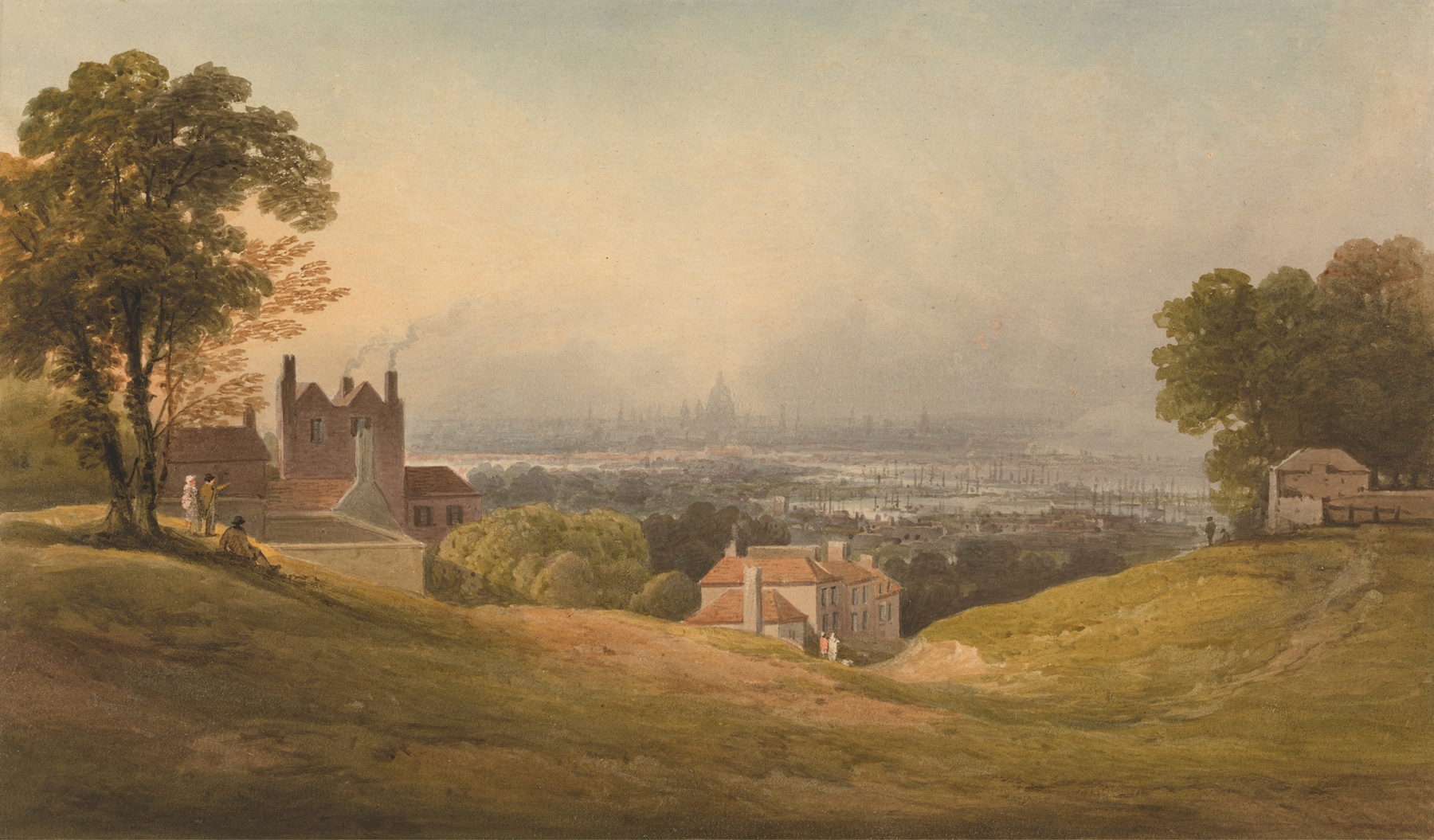 Landscape oil on canvas by Francis Nicholson depicting London from Blackheath at dusk.