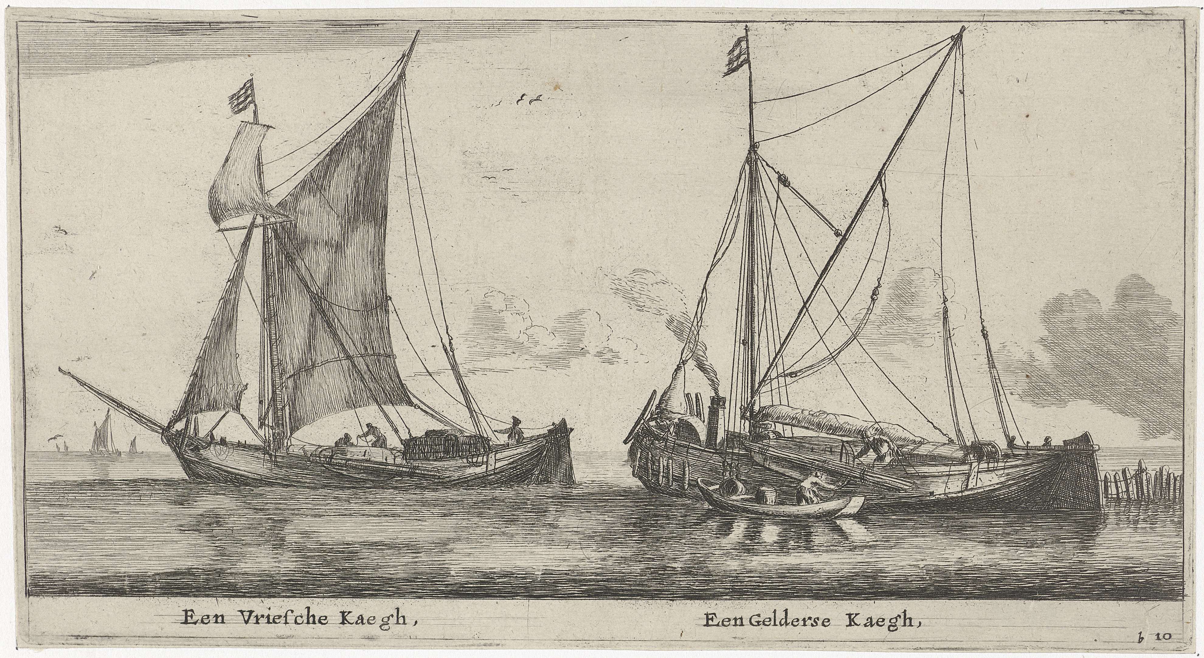 Twee schepen: een Friese kaag en een Gelderse kaag, by Reinier Nooms, public domain