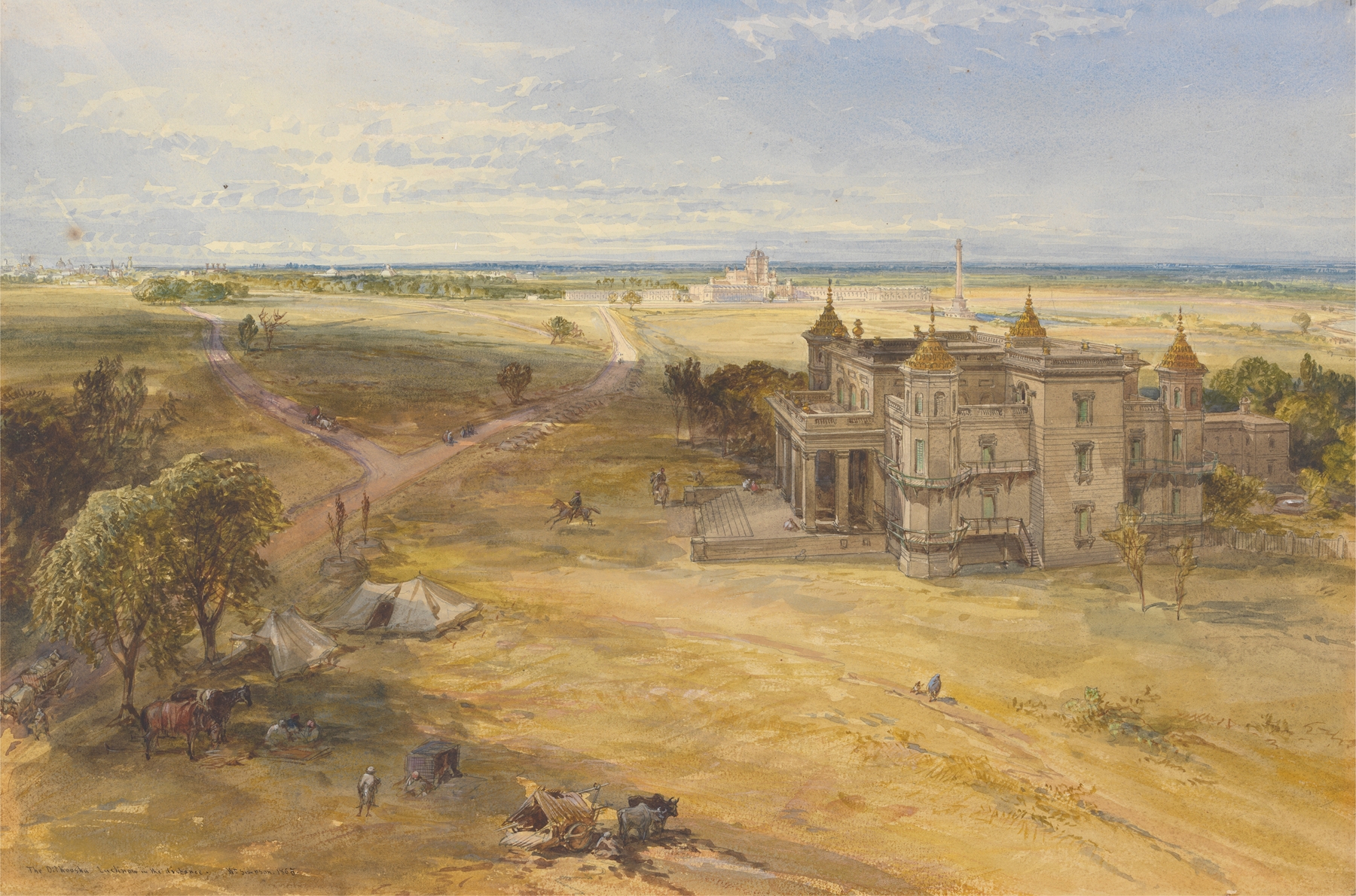 The Dilkoosha in the distance, watercolor on paper by William Simpson