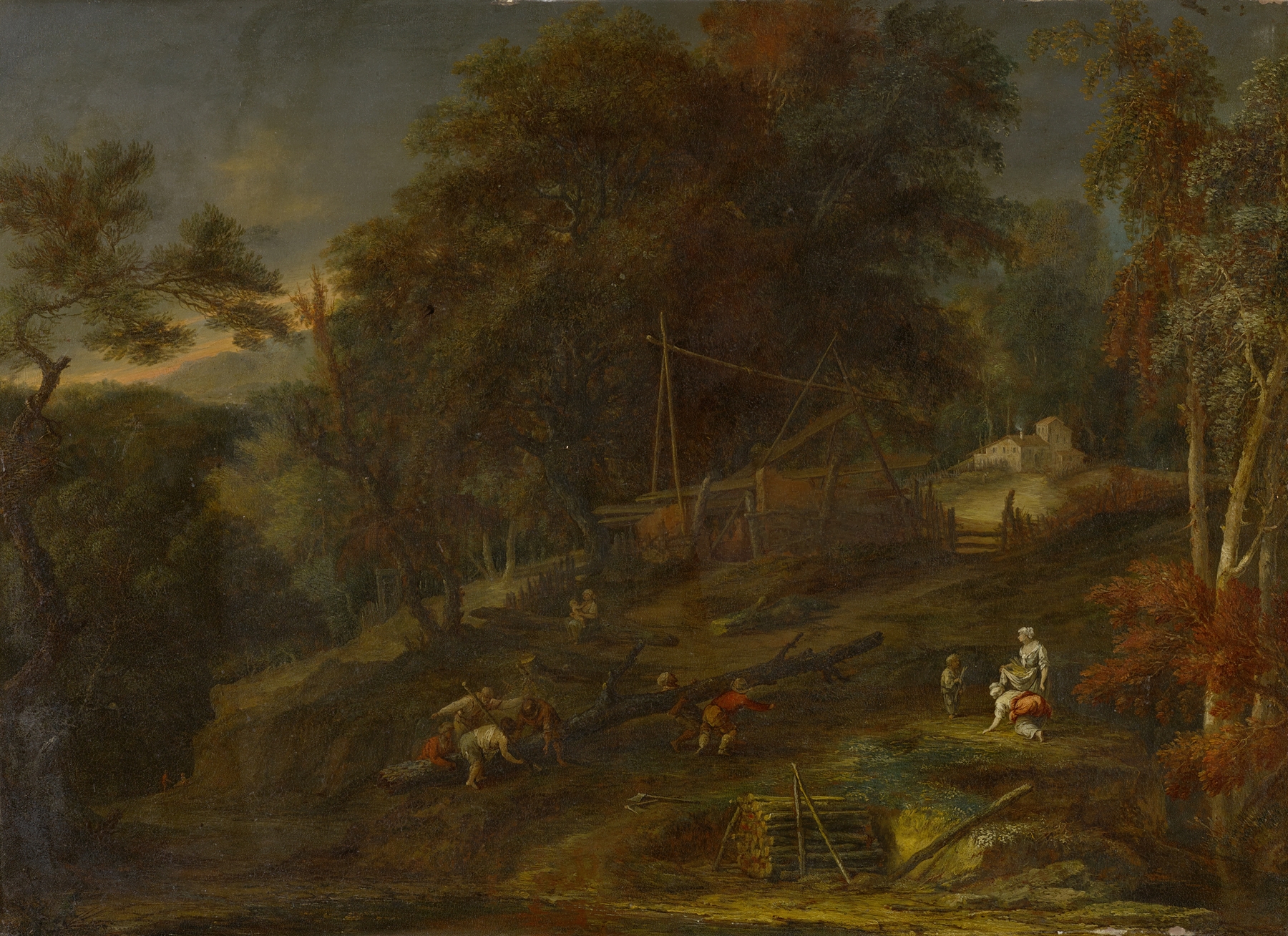 Forest landscape with staffage figures, oil painting by Maximilian Joseph Schinnagl