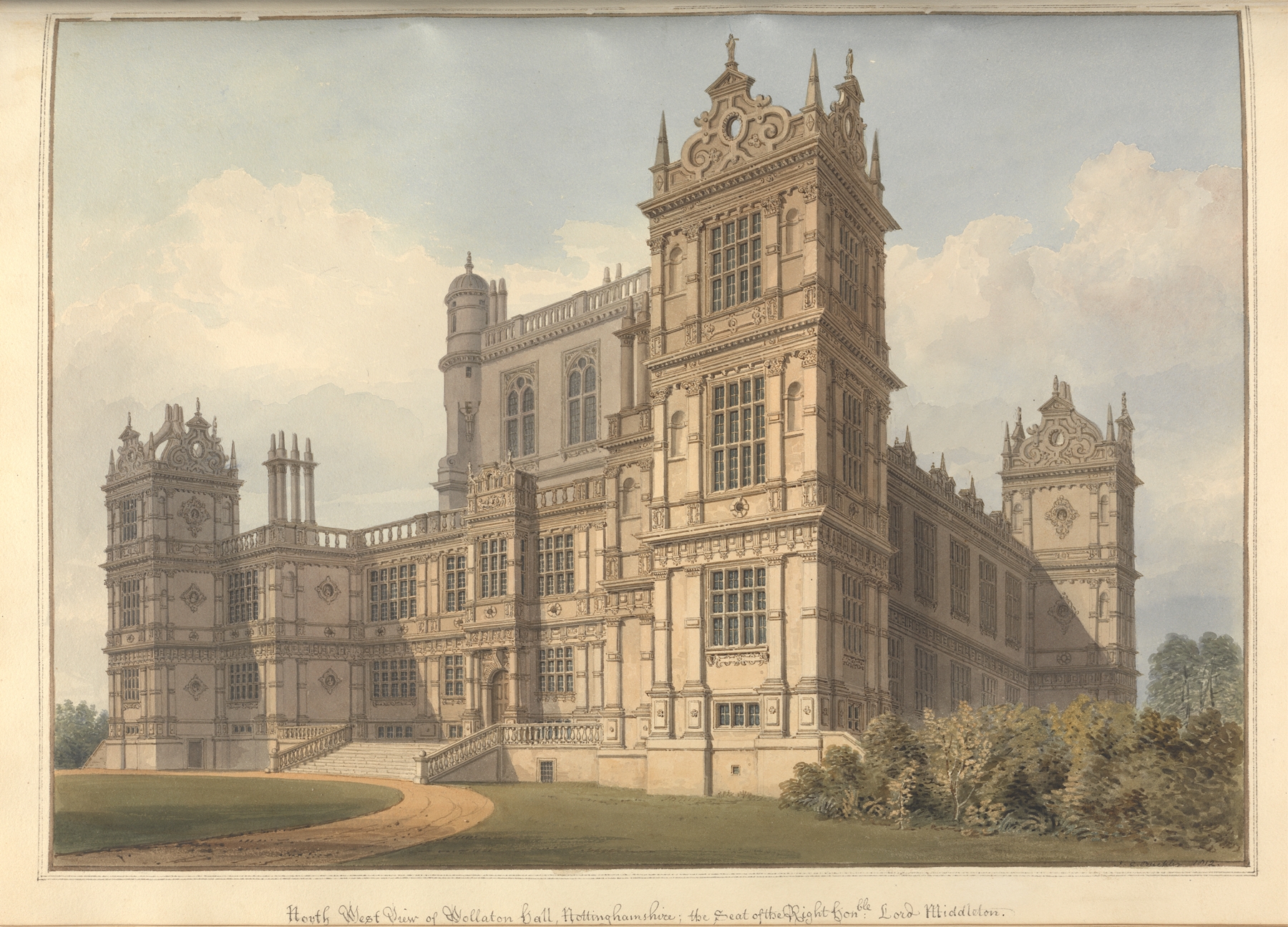 North West View of Wollaton Hall, watercolor by John Buckler