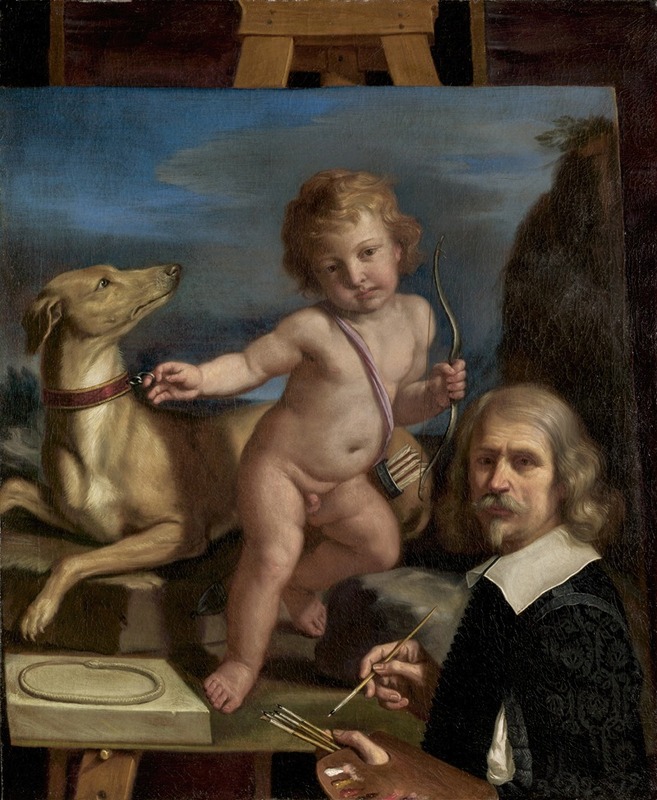 Self-Portrait before a Painting of Amor Fedele by Guercino showcases the artist's introspective gaze.