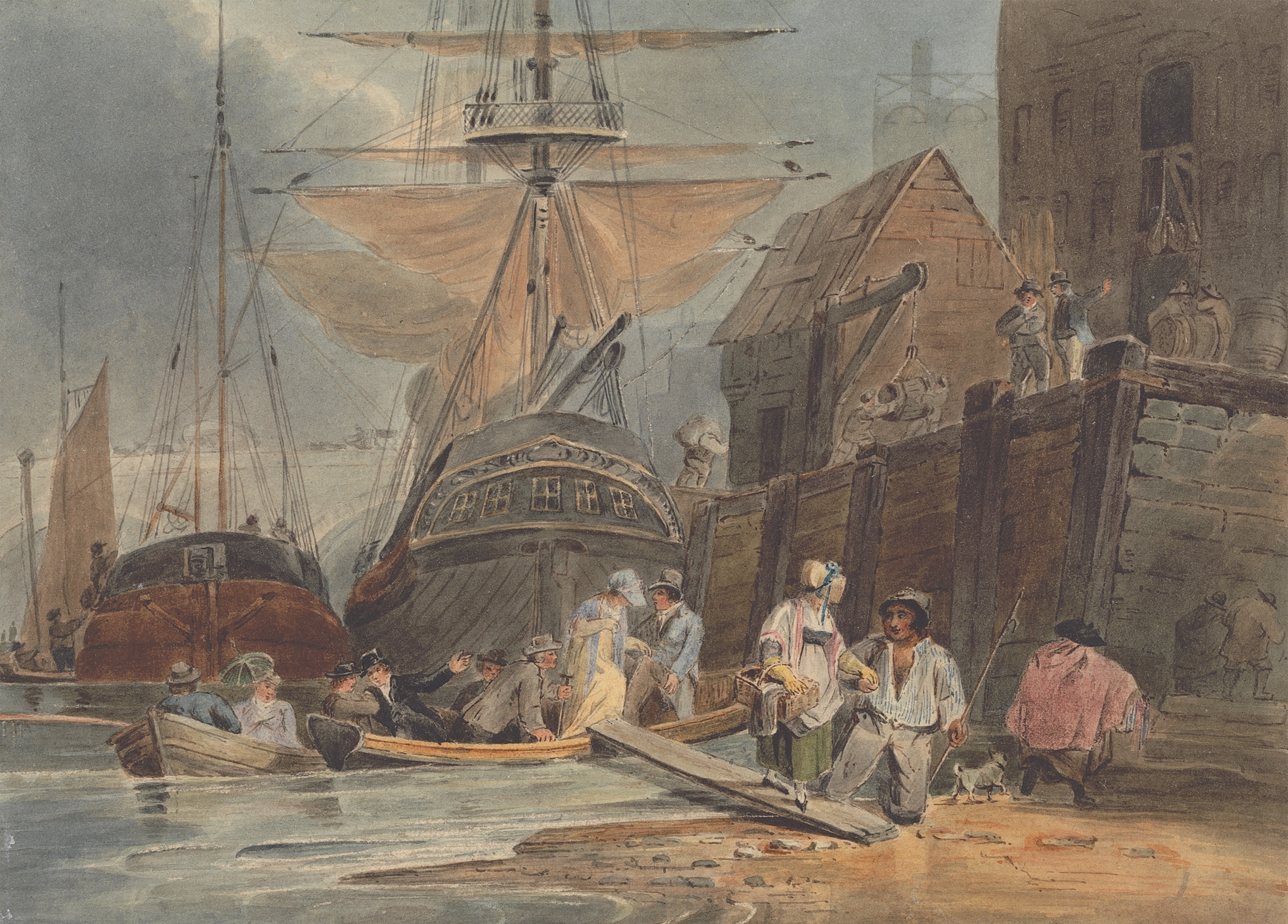 Ships at Wharf with Passengers Disembarking by Luke Clennell, medium unknown