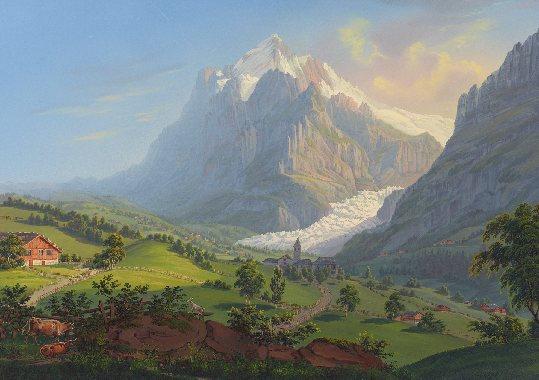 Landscape of Das Wetterhorn im Grindelwald by Johann Heinrich Bleuler the Younger, oil painting