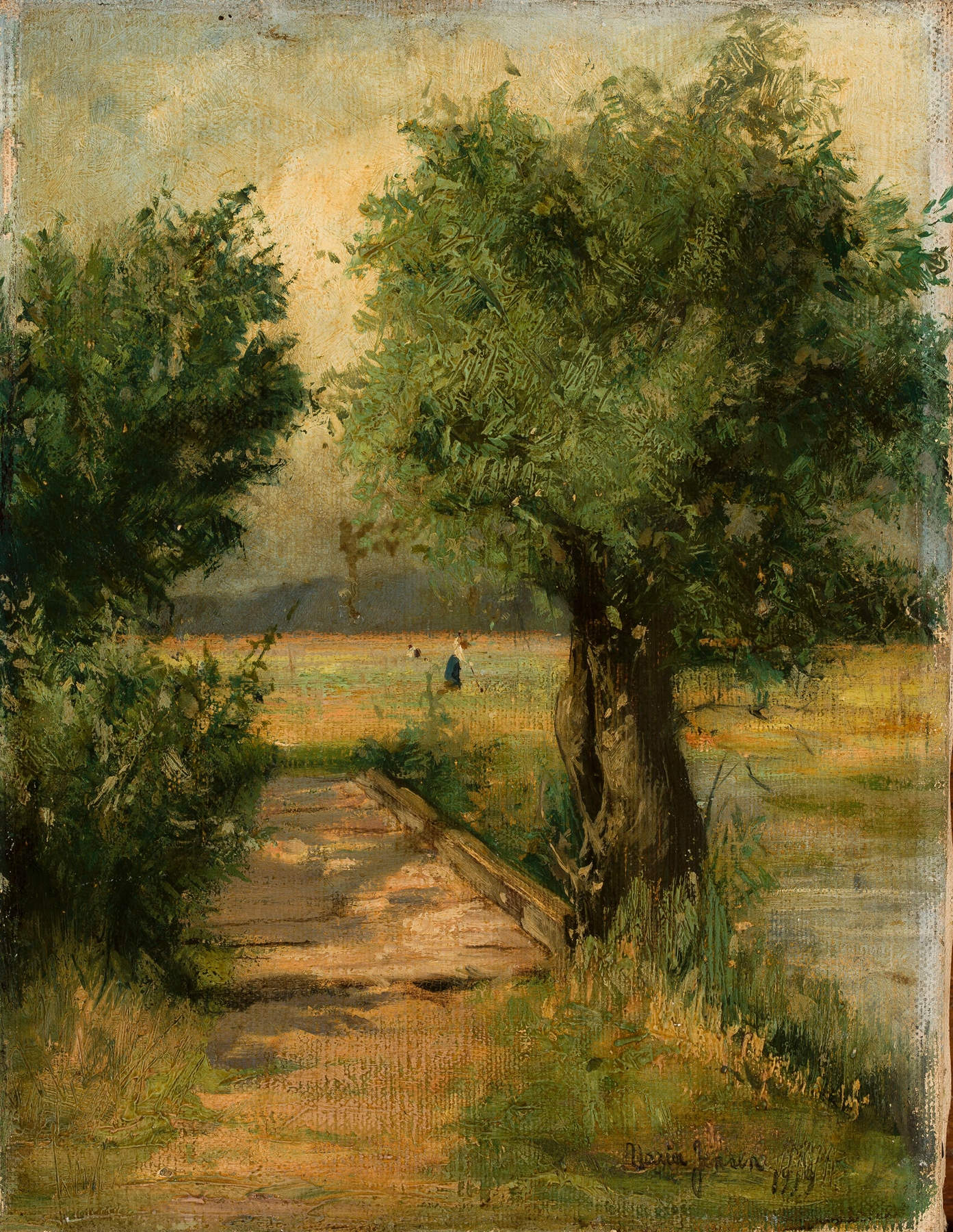Landscape by Marie Ibsen Jensen, Post-Impressionism, depicting hills and nature.