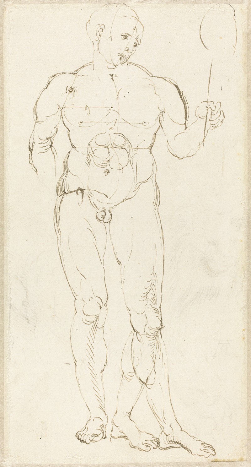 Albrecht Dürer's Male Nude Holding a Mirror showcases a male figure reflecting on his own image.