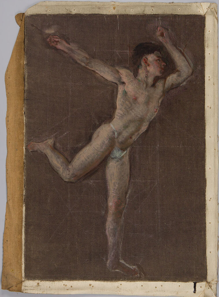 Portrait of a young man with arms raised, oil on canvas by Denman Waldo Ross