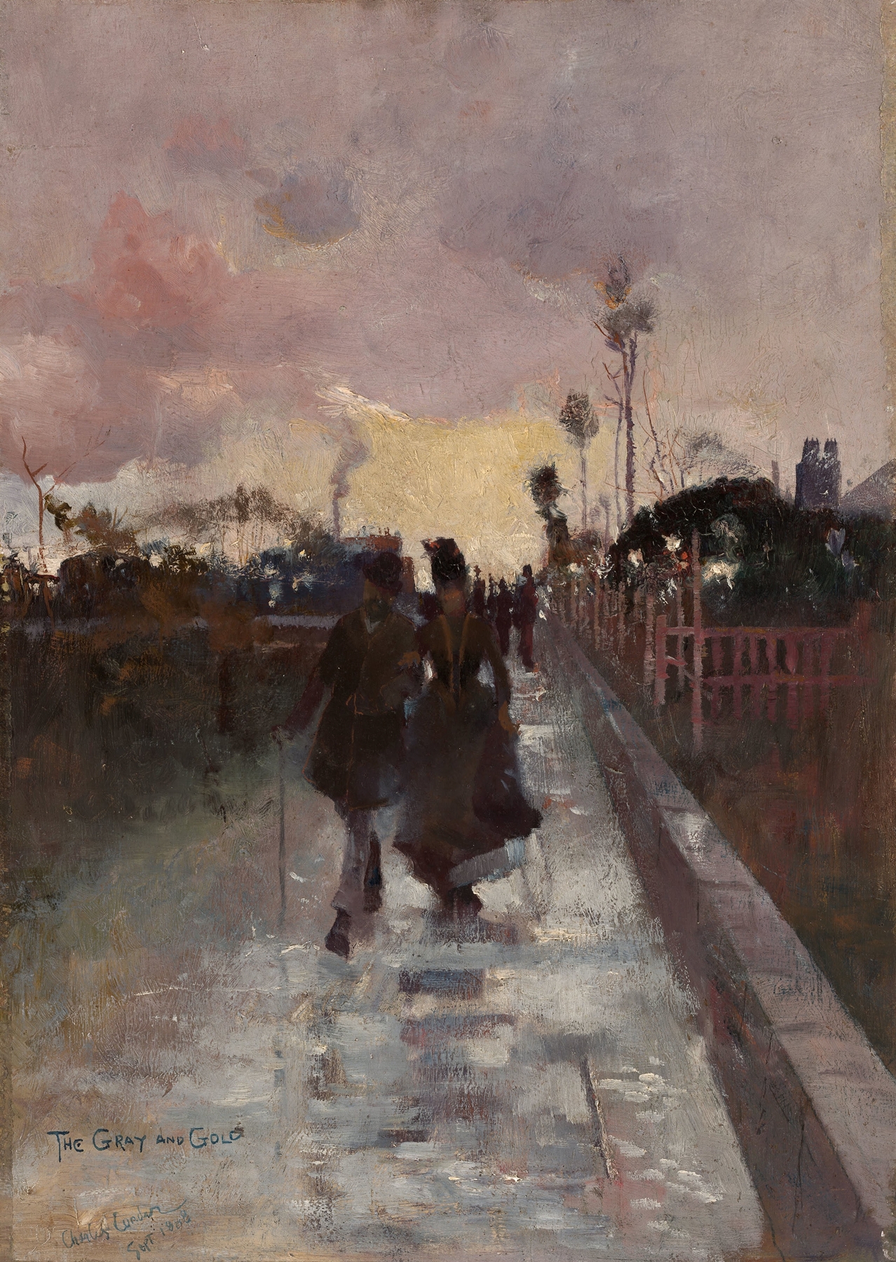 Landscape at twilight with golden light by Charles Conder, oil painting