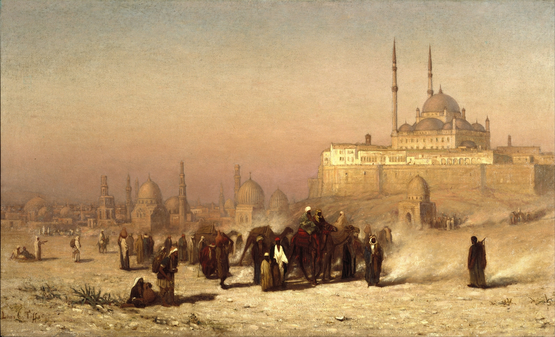 Oil on canvas by Louis Comfort Tiffany depicting the Citadel Mosque and Mamelukes in Cairo