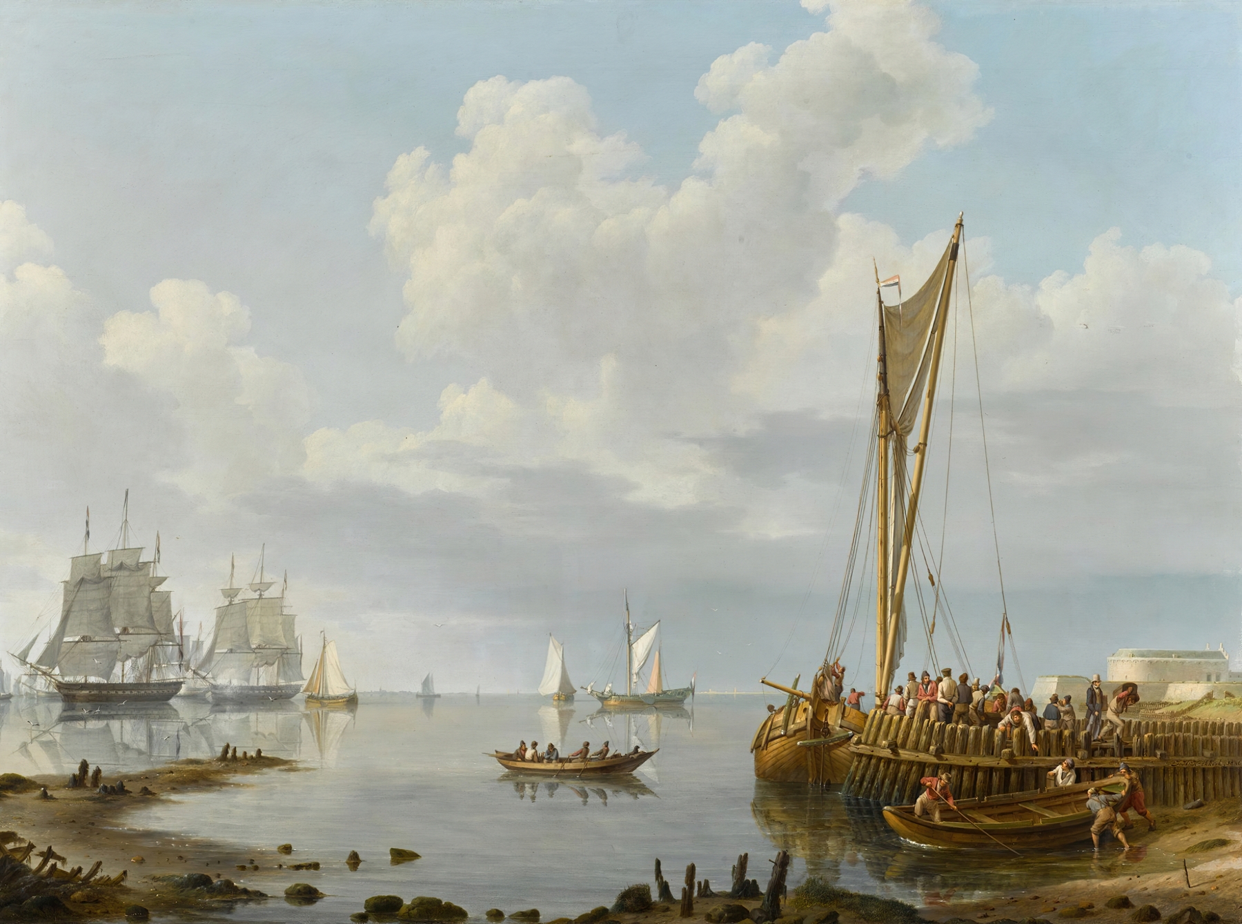 Shipping in a Calm Estuary, by Johannes Hermanus Koekkoek, public domain