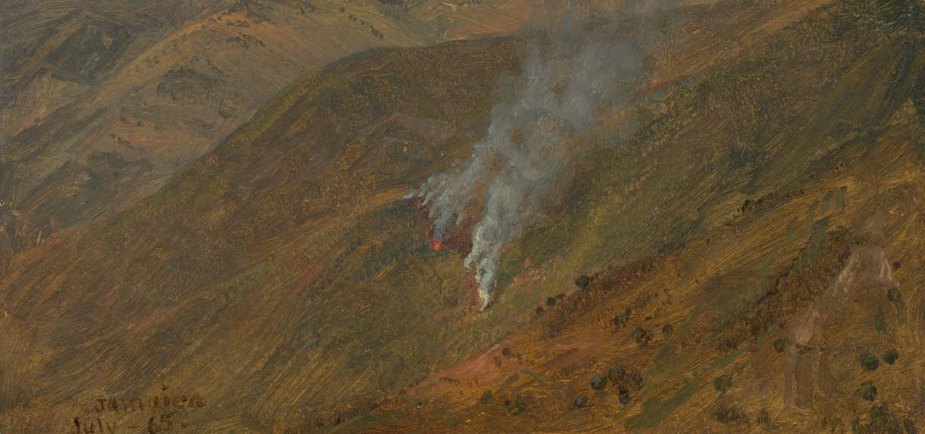 Mountainside with brush-fire, by Frederic Edwin Church, public domain