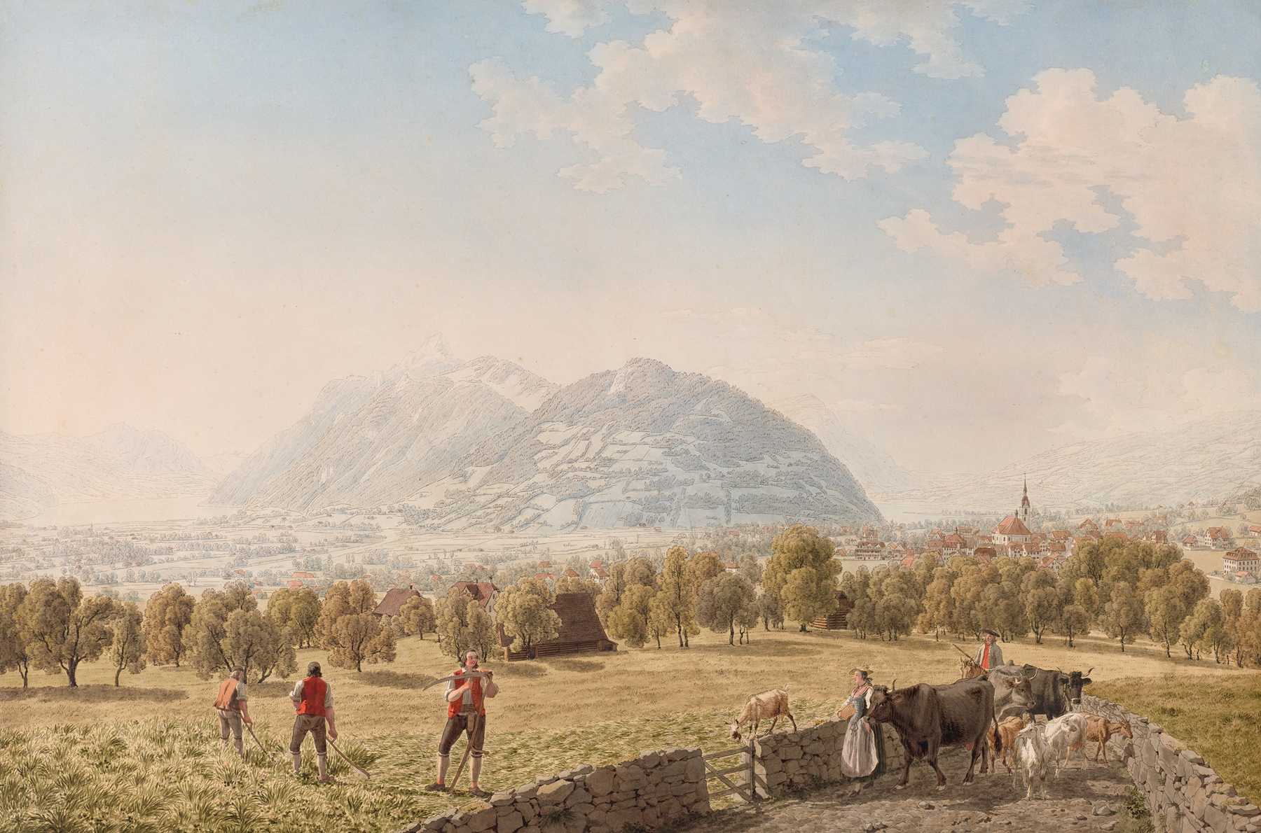 Landscape by Johann Jakob Biedermann, depicting mountains and light, unknown medium.