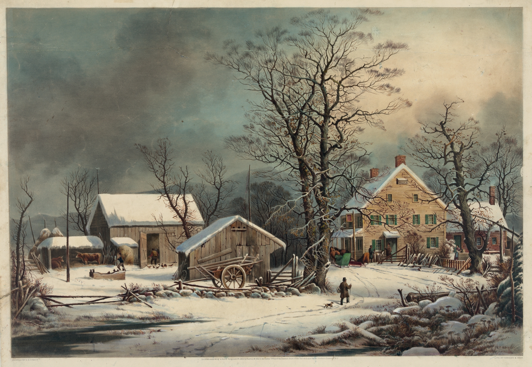 Winter in the country; a cold morning, by Currier & Ives., public domain