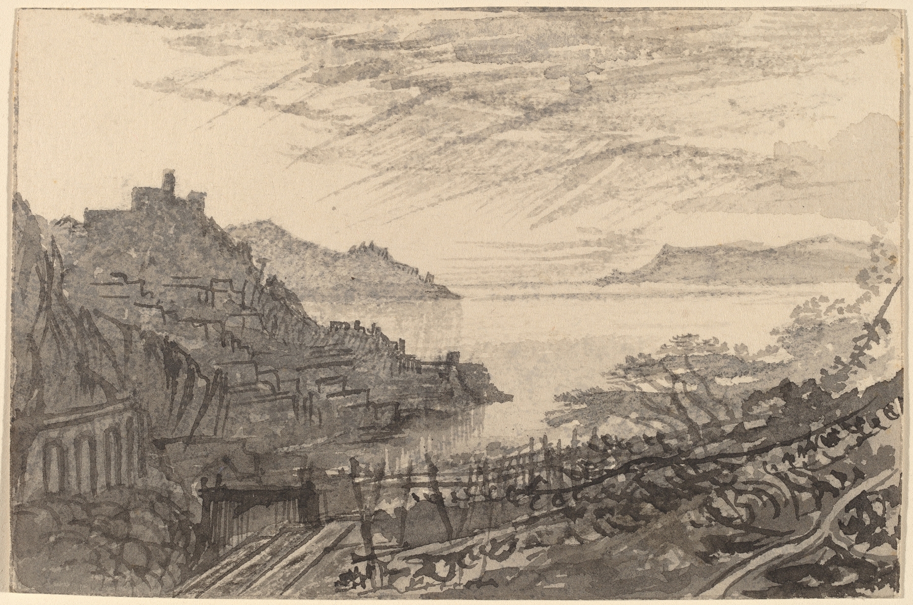 View of a Bay from a Hillside (Amalfi), by Edward Lear, public domain