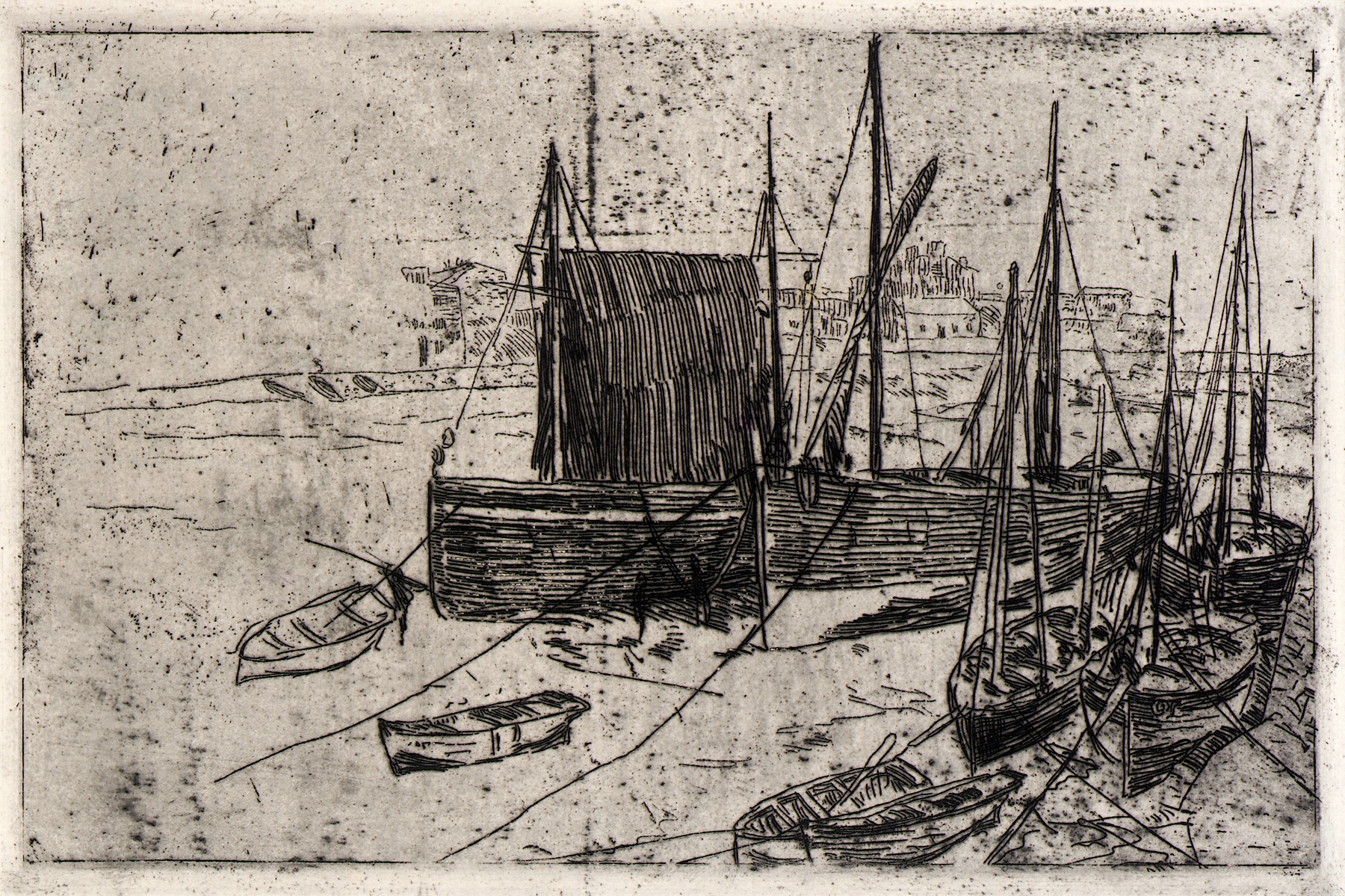 Boats at Port Erin–Isle of Man by Julian Alden Weir, oil painting depicting sailboats on water