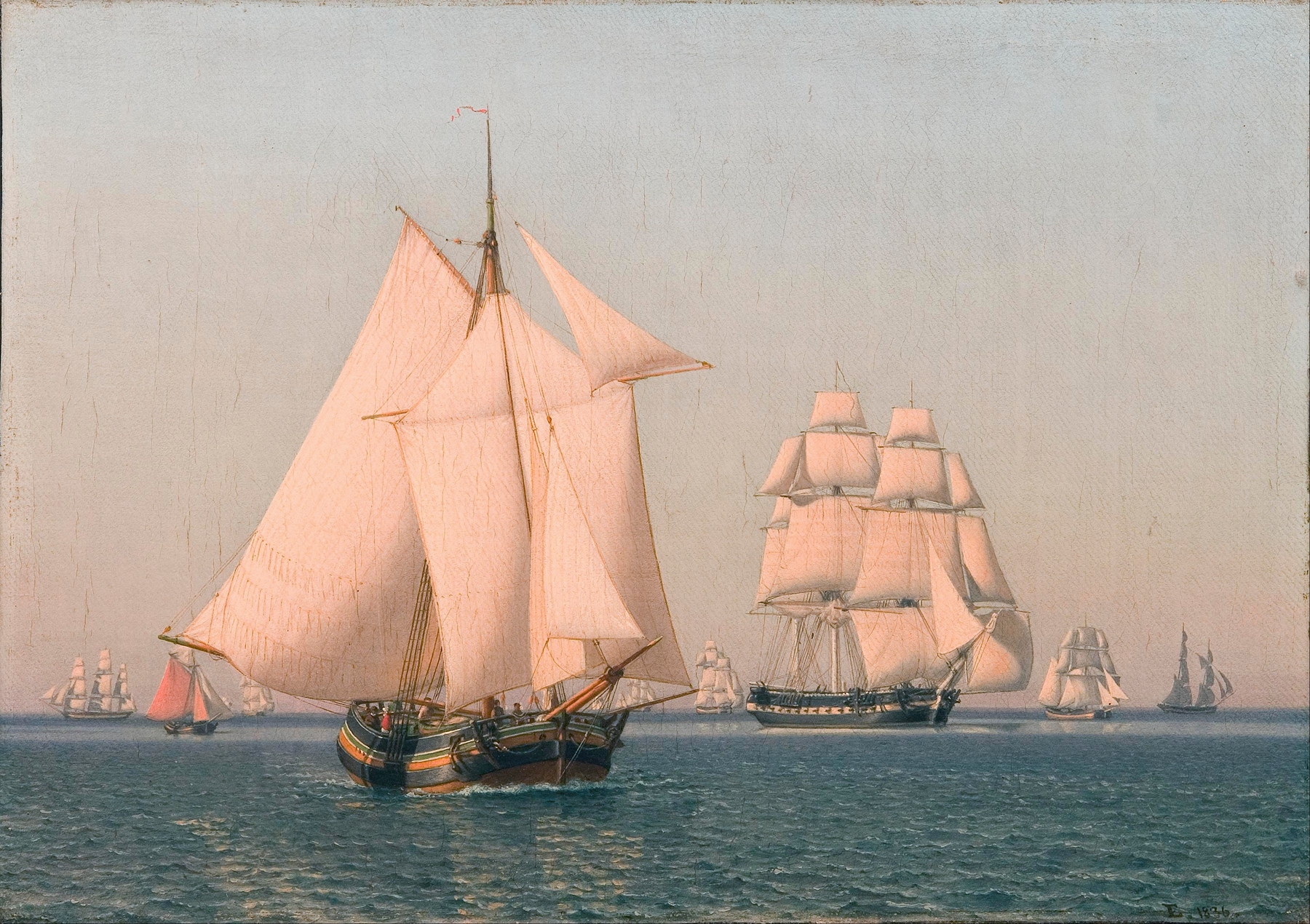 Ships under sail in a mild breeze on a clear summer’s afternoon, by Christoffer Wilhelm Eckersberg, public domain