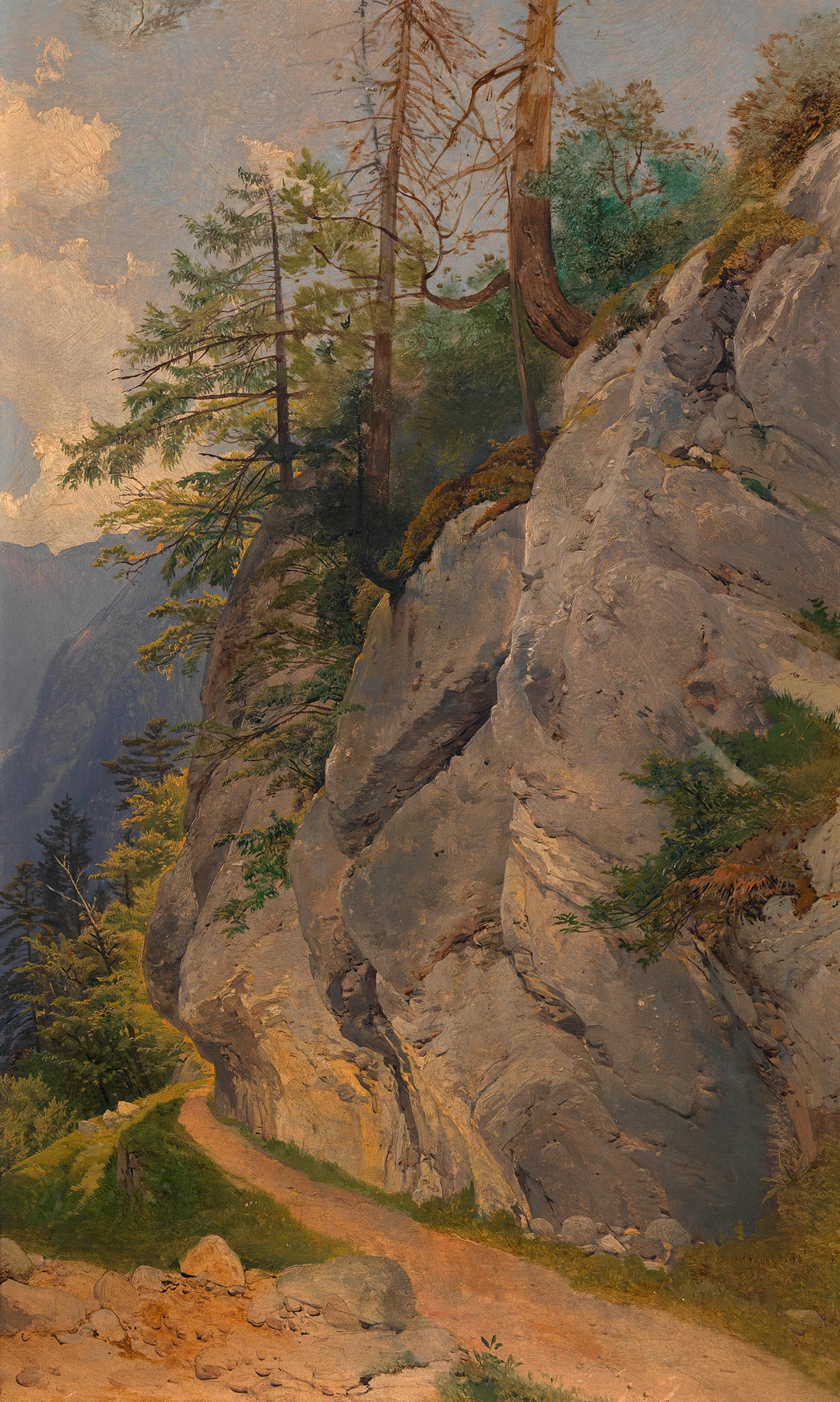 Weg am Felshang by Joseph Holzer, oil on canvas depicting a hillside path and nature.