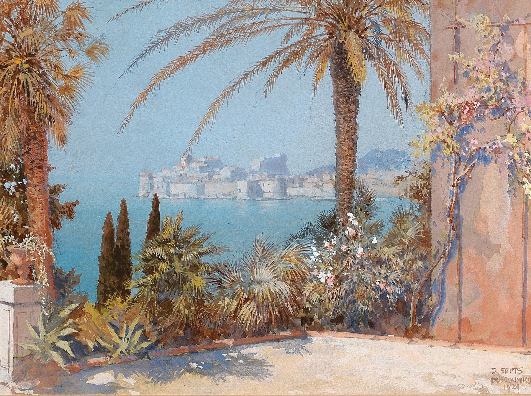 Blick auf Dubrovnik by Johann Seits, depicting a landscape with architectural elements and light play.