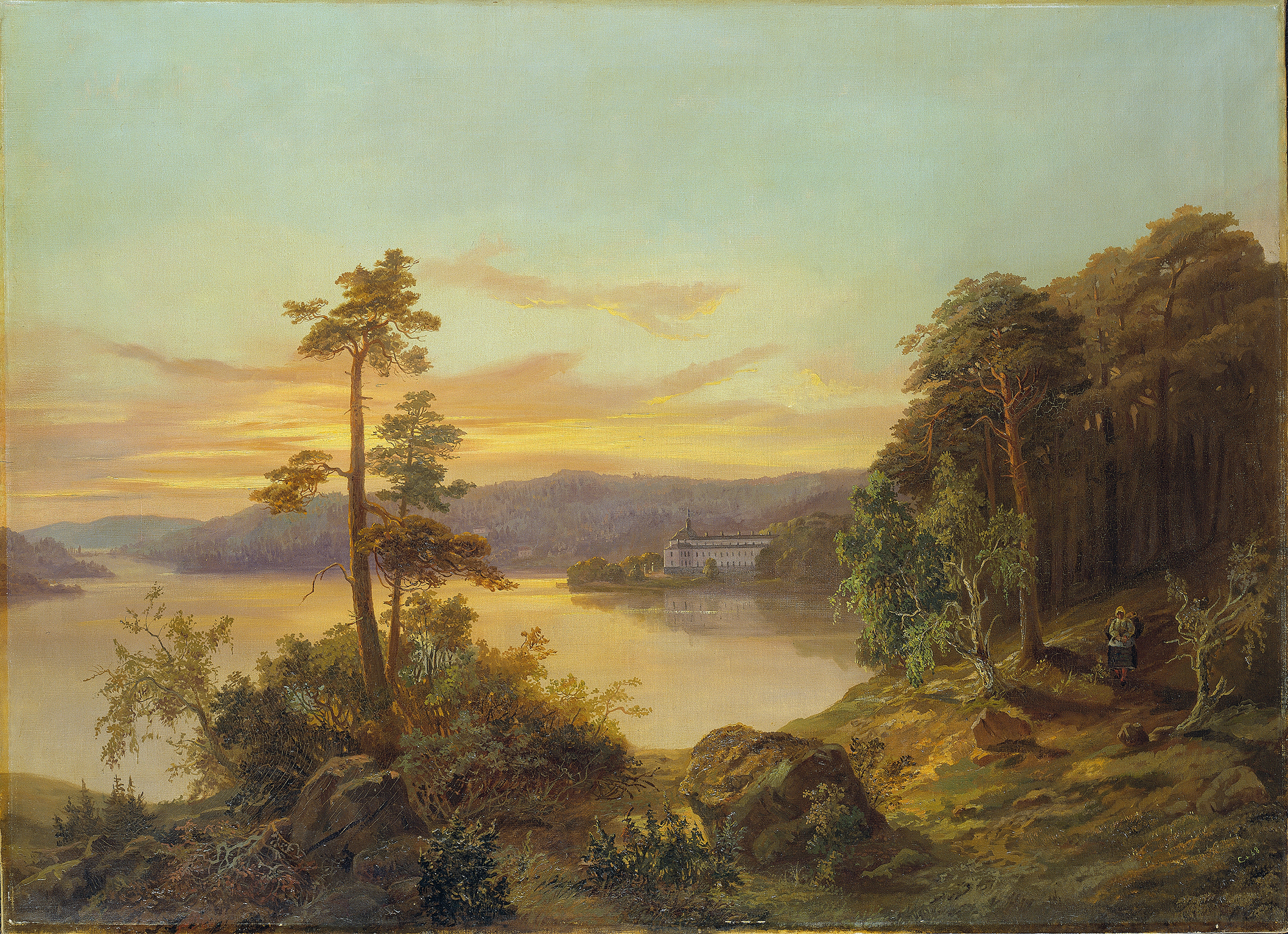 Landscape with hills and a river, oil painting by Charles XV of Sweden
