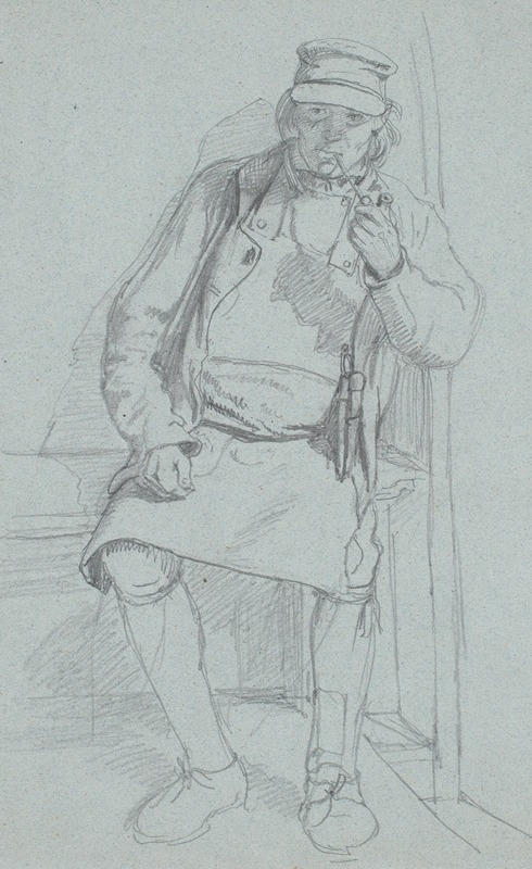 A seated Swedish farmer holding a sheepskin.