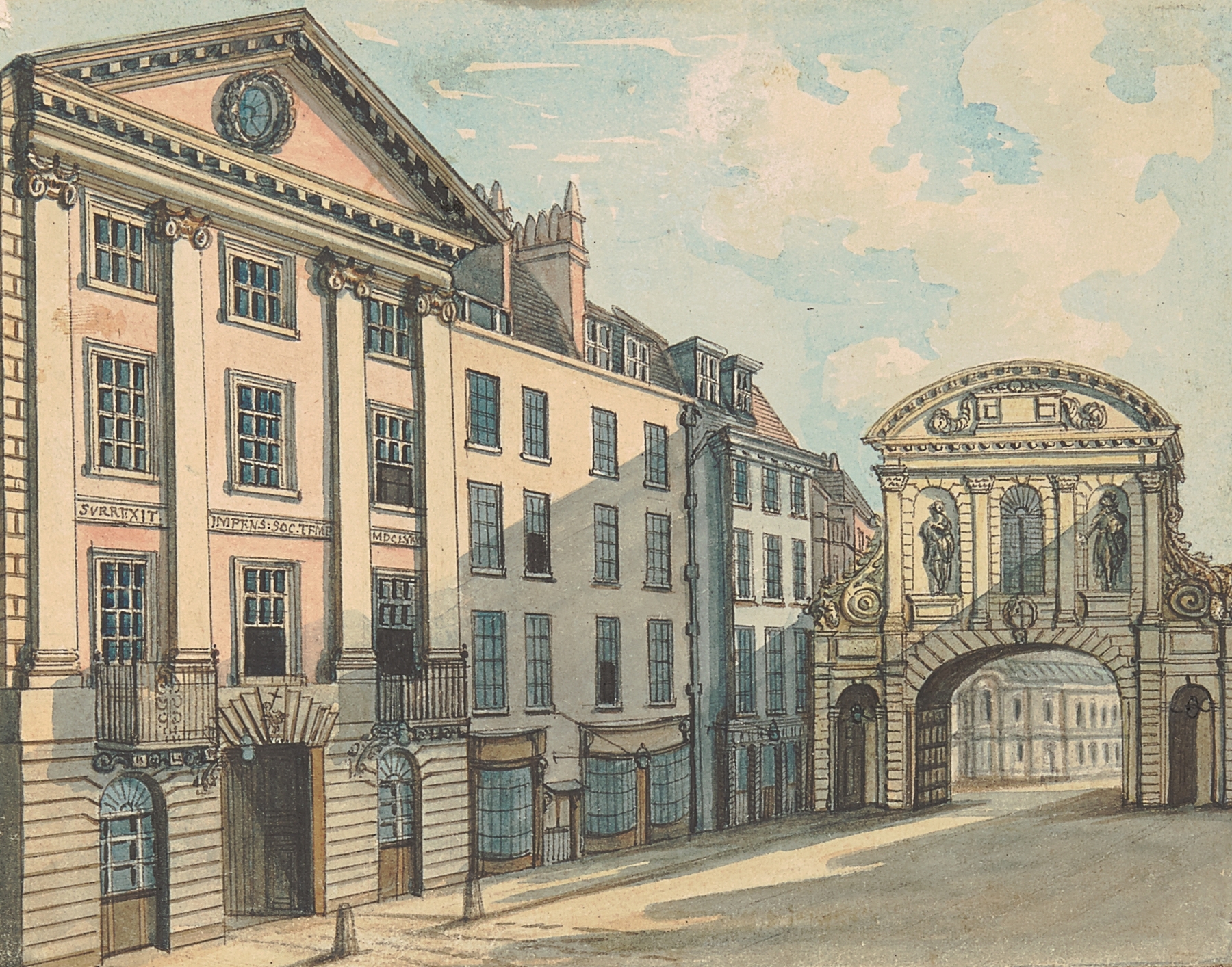 Middle Temple Gate engraving by Samuel Ireland featuring ornate ironwork.