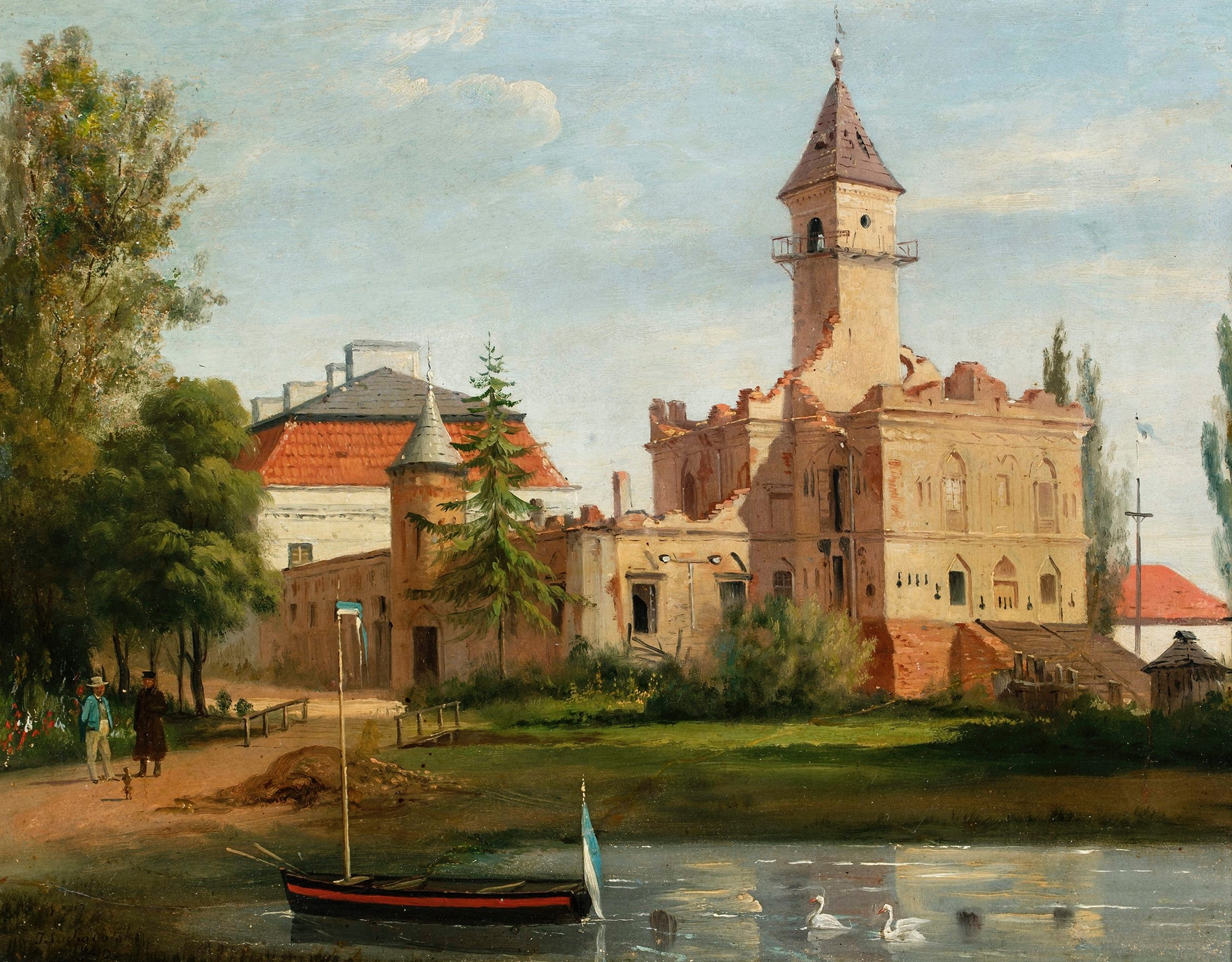 View of the castle in Radziejowice, oil on canvas by January Suchodolski