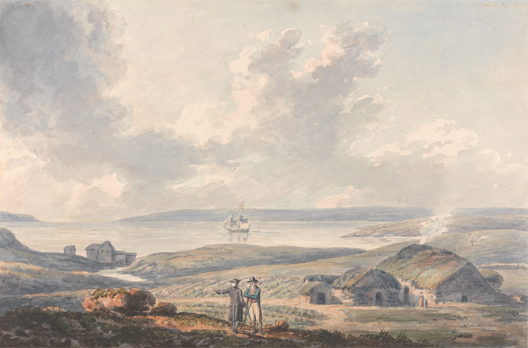 The Island of Hoy, the Orkneys by Edward Dayes, watercolor on paper depicting cliffs and sunlight.