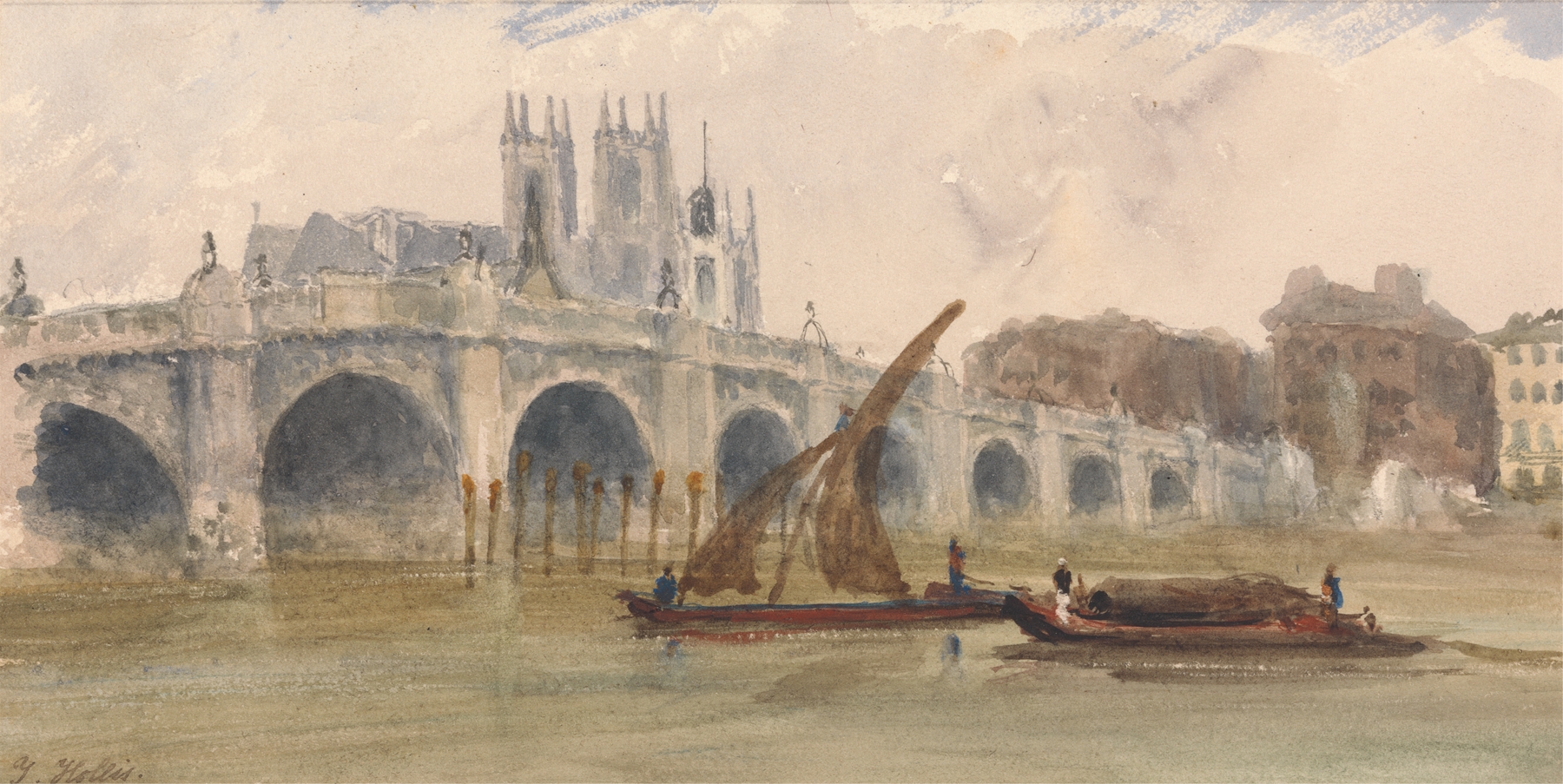 Westminster Bridge and the Abbey by Thomas Hollis, oil painting