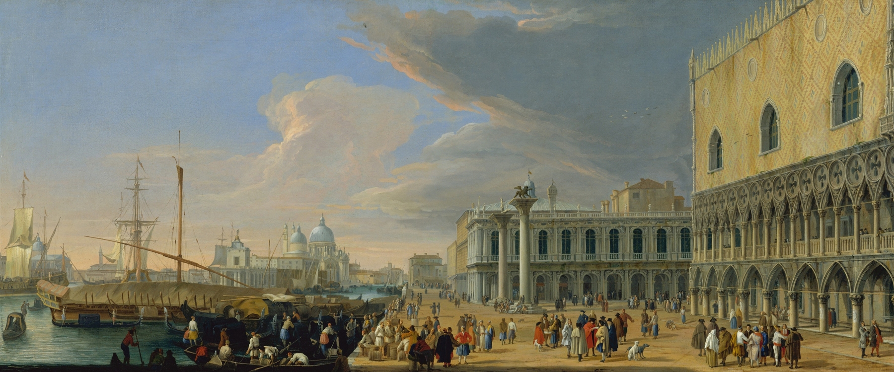 The Molo, Venice, Looking West, by Luca Carlevarijs, public domain