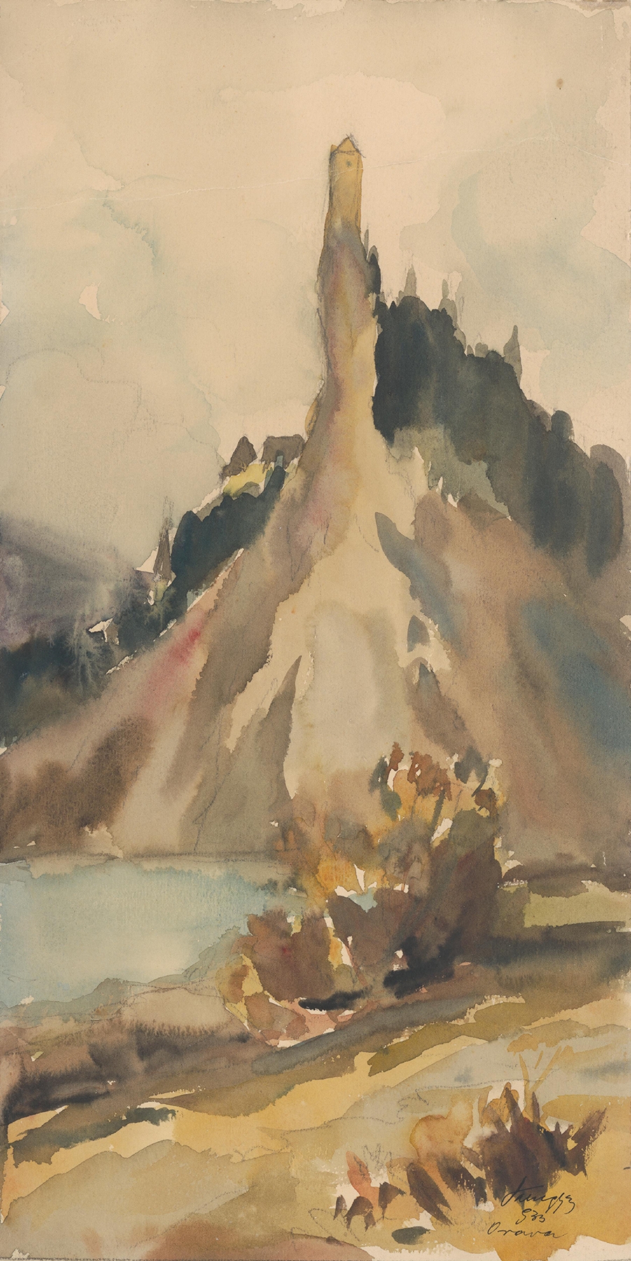 Surreal landscape featuring hills and sky by Zolo Palugyay, 1933