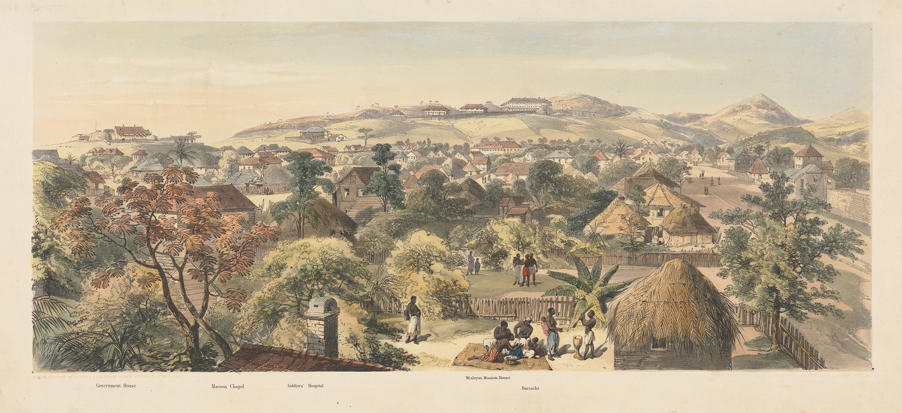 Genre scene depicting a lively market in Freetown, Sierra Leone by Auguste François Laby