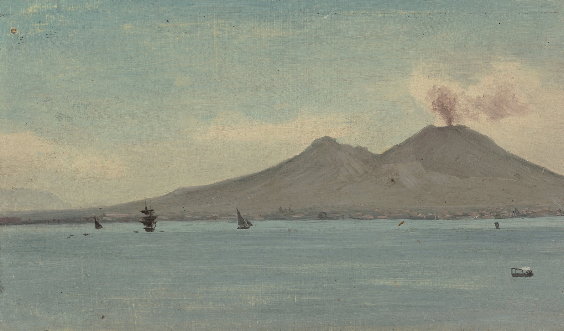 Vesuvius by Albert Bierstadt, oil painting depicting a volcano and lush landscape.